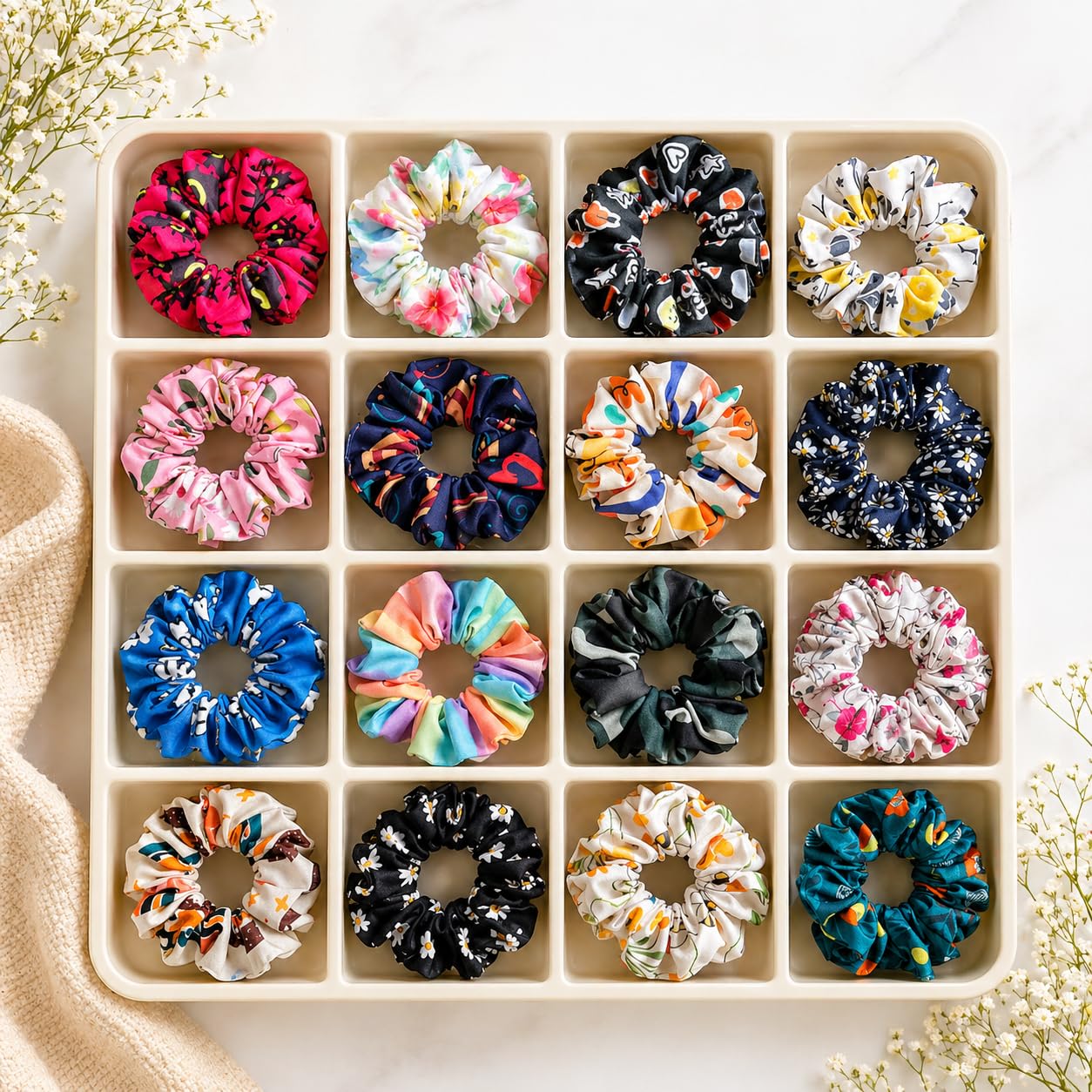 RedBerry Cuddle Scrunchie Set - Pack of 12 | Stylish Hair Ties for Women & Girls | Anti Hair Breakage Hair Accessories (Printed Scrunchies)-image-45