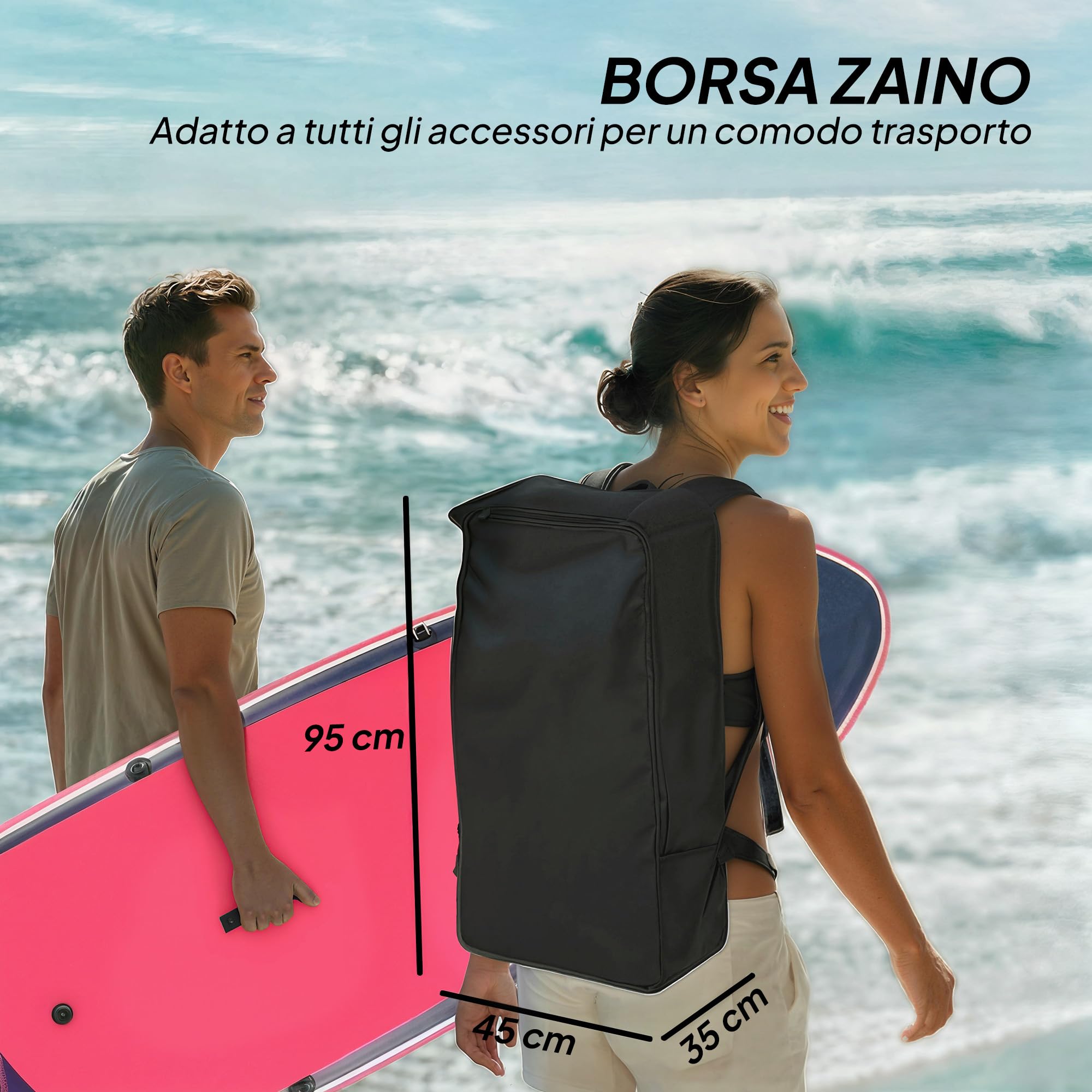Outsunny Tavola Sup Gonfiabile Adulti, 335 cm Extra-Lunga Stand Up Paddle Board con Sedile, Pagaia Convertibile, Ponte Antiscivolo, Zaino, Pompa, 3 Pinne, Custodia Telefono Impermeabile, Carico 180kg