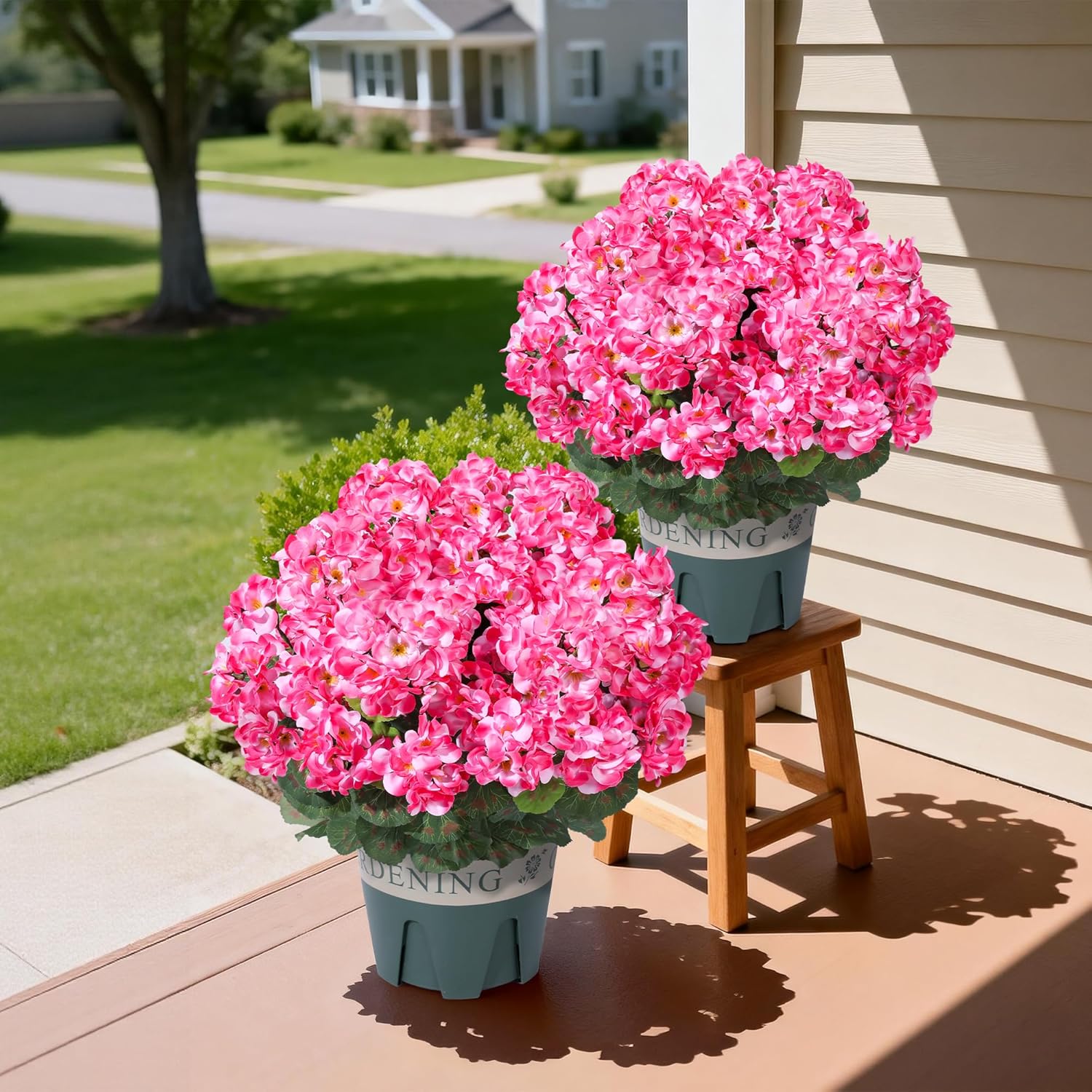 Geraniums Artificial Flowers for Outdoors, 2 Pack Potted Plants Pink Faux Geraniums Bush Artificial Topiaries Realistic UV Resistant Fake Flowers Plants for Planters Outside Gardens Front Door Indoor - Image 4