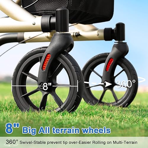 Miniatura 3 de WALK MATE Andador con ruedas para personas mayores con soporte para tazas, botón de presión de pulgar mejorado para ajuste de altura, ruedas de 4 x