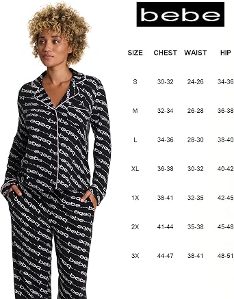 bebe Button Down Pajamas for Women, Long Sleeve Button Up Pajamas with Pants, Ladies Sleepwear PJ Set