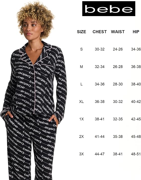 bebe Button Down Pajamas for Women, Long Sleeve Button Up Pajamas with Pants, Ladies Sleepwear PJ Set