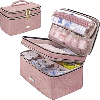 Medicine Storage Bag Pill Bottle Organizer with Portable Small Pouch Travel Medication Bottle Organizer for Emergency Home First Aid Box Kit (Pink)