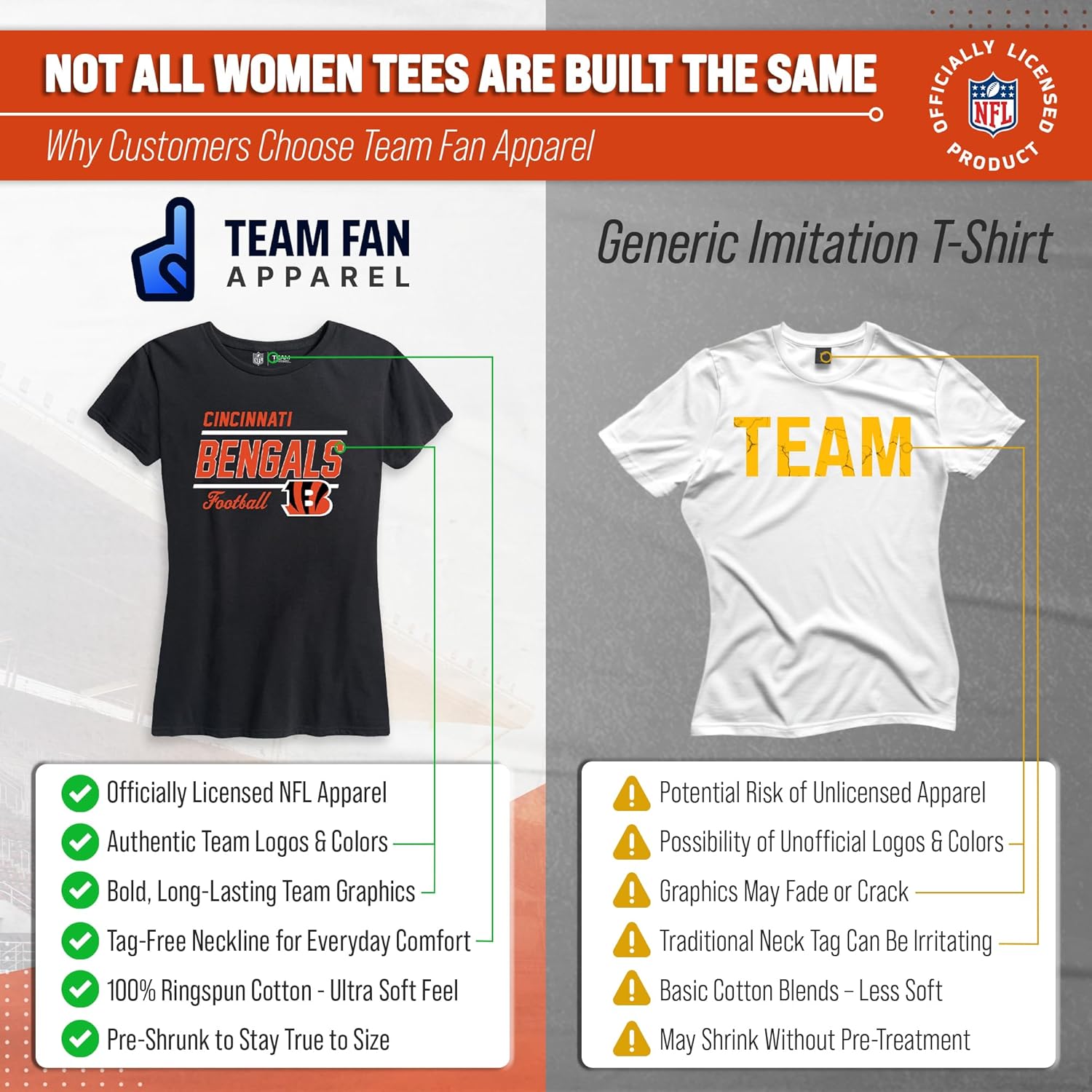 Team Fan Apparel NFL Gameday Women's Relaxed Fit T-Shirt - Rib Neck Contour - Tagless Short Sleeve Tee - Stay Cool & Stylish (Cincinnati Bengals - Black, X-Large) - Image 2