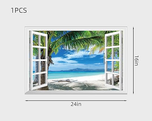 Miniatura 2 de FLFK Adhesivo de pared falso para ventana, mural de pared de ventana de mar y castillo para decoración de pared, calcomanías de pared para pegar y
