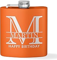 Vista 2 de Frasco grabado personalizado de acero inoxidable negro de 6 onzas – Halpert, regalos de whisky para hombres – Frasco discreto de bolsillo de metal