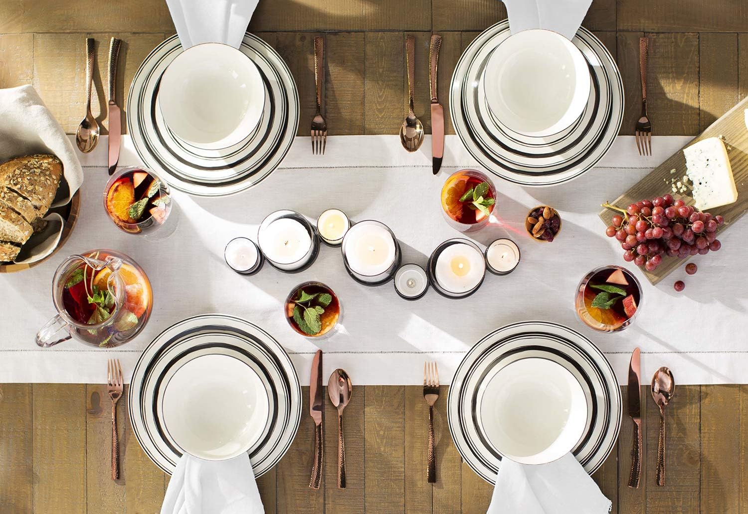 Fennco Styles Classic Hemstitch Border Linen Blend 16 x 90 Inch Table Runner for Dining Table, Banquet, Wedding, Family Dinner, White (White, 16" X 120")