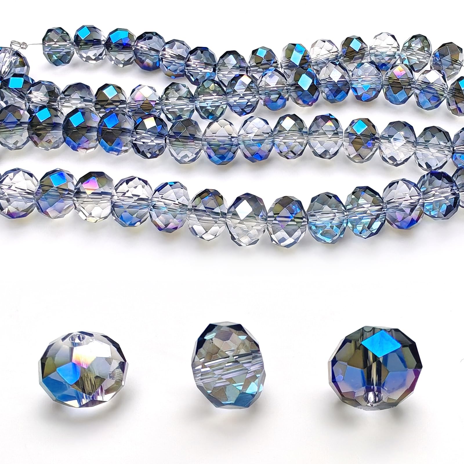 8mm Rondelle Glass Beads for Jewelry Making, Faceted Briolette Crytal Spacer Beads for Bracelet Necklace Earring, Translucent Blue 300pcs