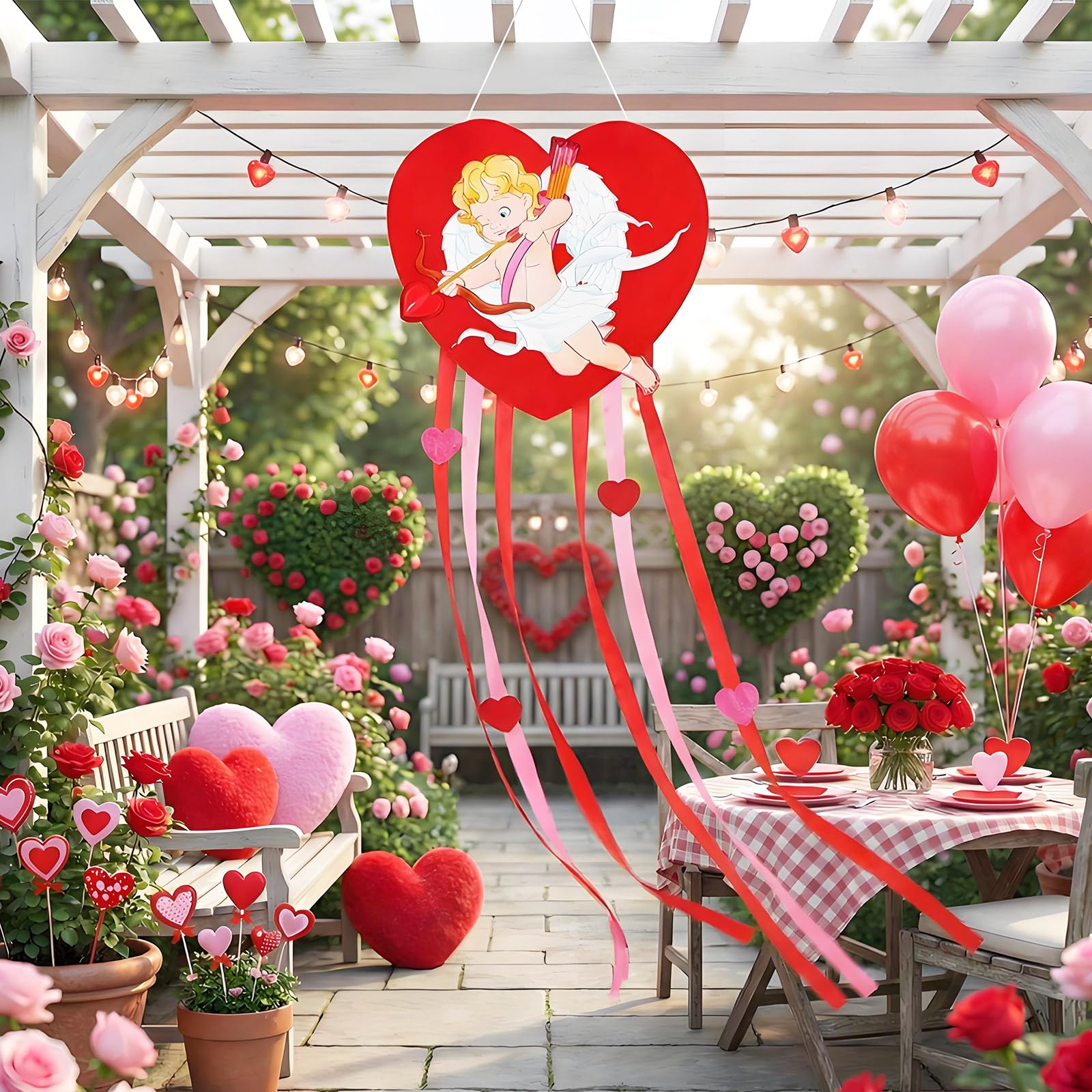 Soulchen Valentine's Day Heart Windsock for Outside 40'' Cupid Windsocks for Valentine's Day Decorations Hanging Cupid for Farmhouse Garden Home Yard Decor