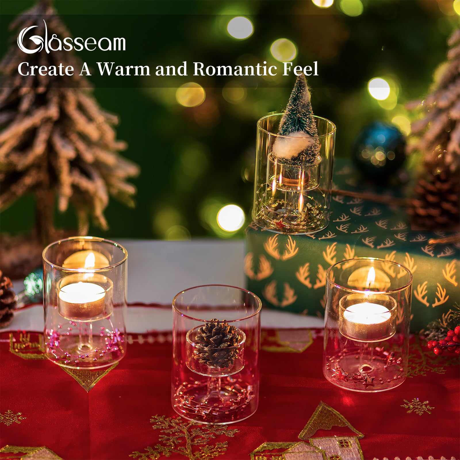 Glasseam Zylinder Teelichthalter Glas für Votivkerzen, 24 Stück | Für Teelichter Ø4.5 cm, DIY-Projekt, Kombiniert Zylinderglas mit Kelchen, Hochzeit Tischdeko, Weihnachten, Partylite