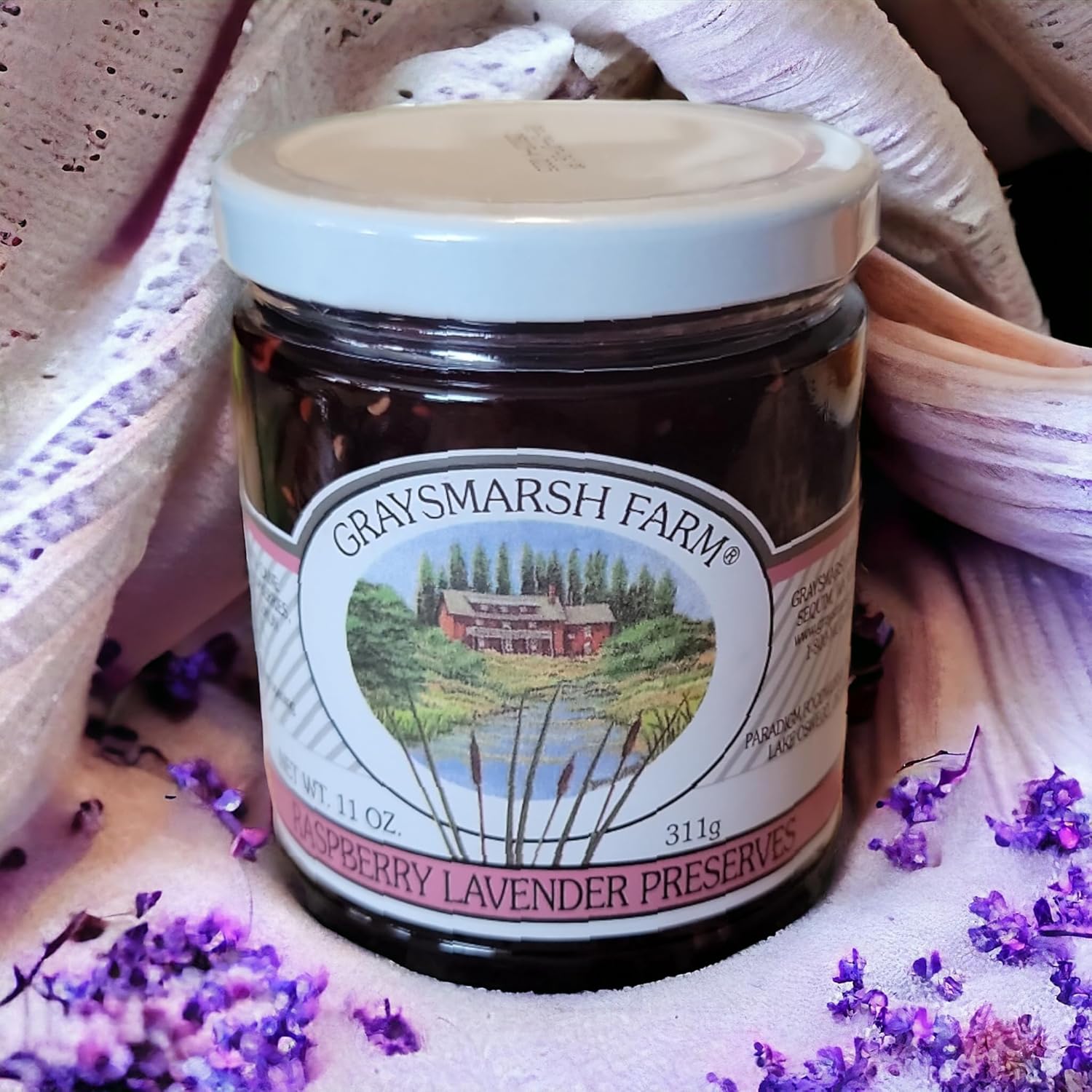 Raspberry Lavender Preserve - Made from Fresh Raspberries and Lavender Flowers, it is Perfect for Spreading on Toast, Scones, or Pancakes11oz. (4 Jars)