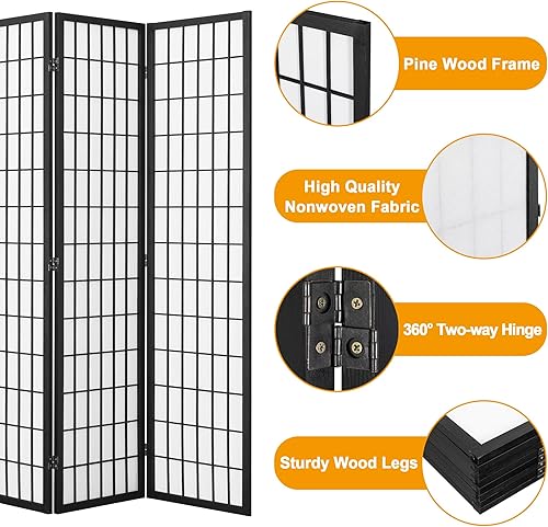 Miniatura 3 de Salfanre Shoji - Divisor de habitación de 4 paneles, pantallas de privacidad plegables japonesas para separar habitaciones, divisor de habitación
