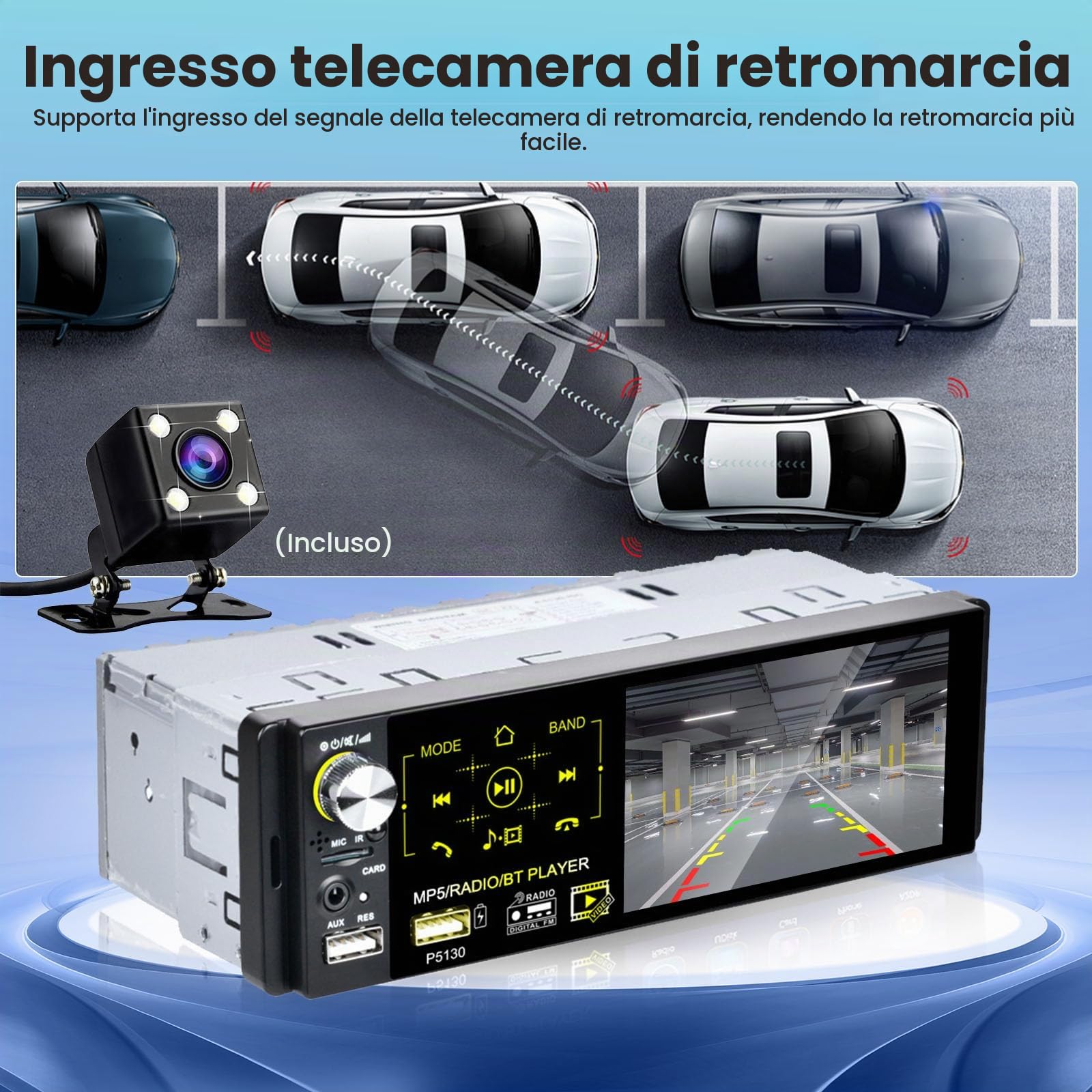 Hikity 4.1" 1 DIN Autoradio con Bluetooth FM RDS | Touchscreen Retrocamera Comandi al Volante Vivavoce USB AUX Scheda TF