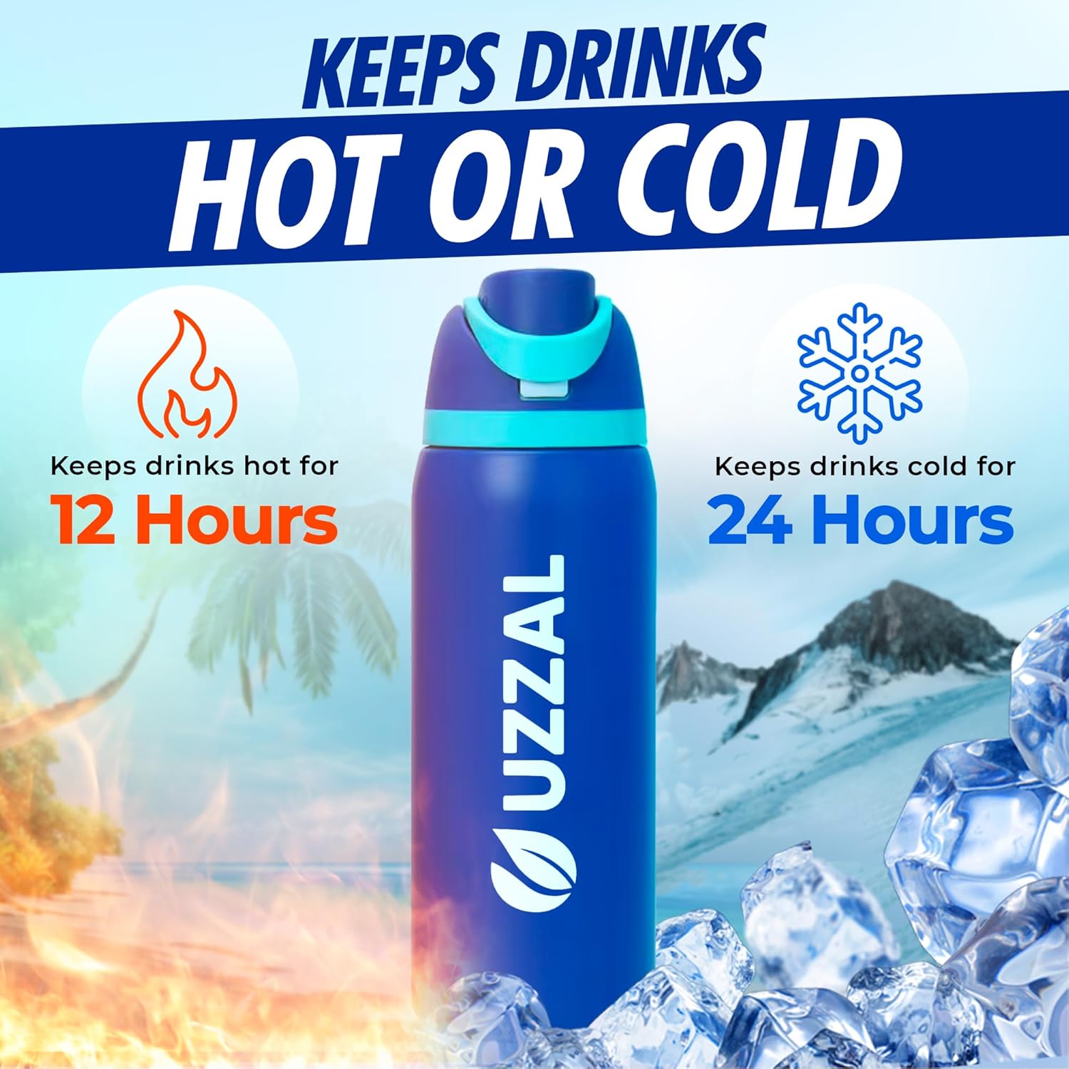 UZZAL 32 oz Stainless Steel Water Bottle, Vacuum Insulated Double Wall, BPA Free & Leakproof, Reusable Insulated Water Bottle for Gym, Travel & Office - Image 2