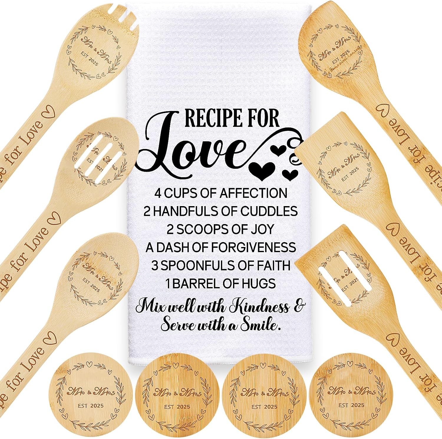 Wedding Gifts for Couples 2025,Mr and Mrs Gifts,Cool Bridal Shower Gifts for Bride to Be,Engagement Gifts for Couples,11PCS Bride Gifts Box with Bamboo Spoons,Coasters,Dish Towel