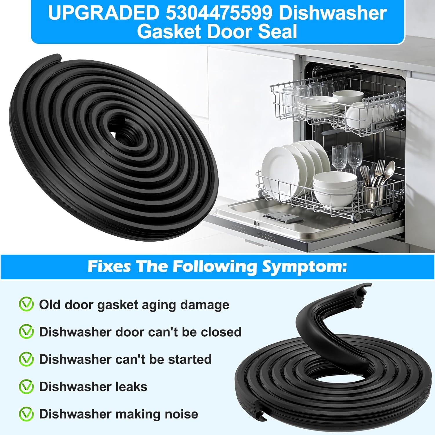 Upgraded 5304475599 Dishwasher Gasket Door Seal Compatible with Frigidaire Electrolux Kenmore Dishwasher Replacement Parts 1565372 FPHD2491KF0 FGHD2472PF0 Frigidaire Dishwasher Tub Gasket Door Seal