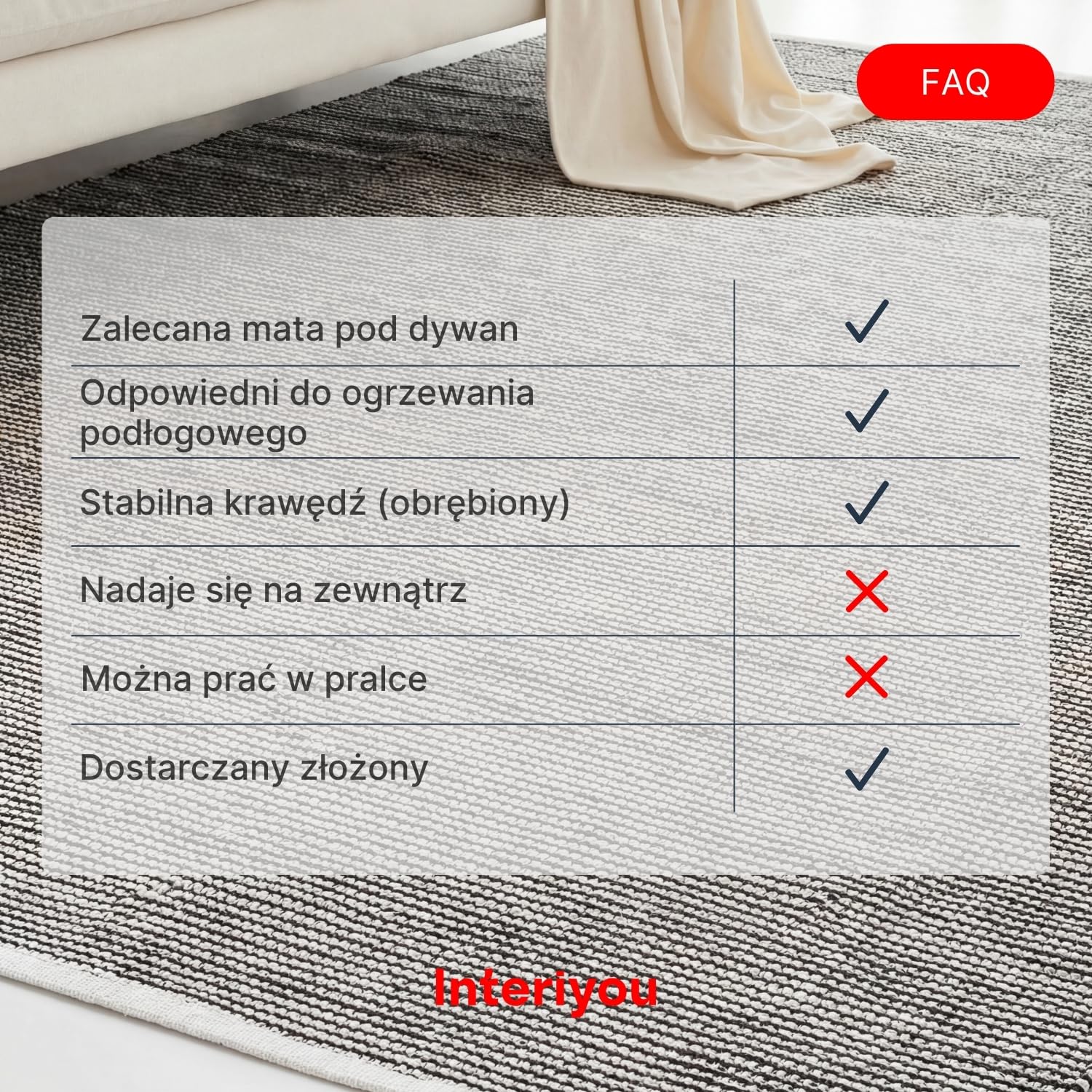 Interiyou dywan salon ręcznie tkany Riga - 140x200 cm Beżowy/Czarny - 100% ręczna robota, naturalne włókno, płaski splot