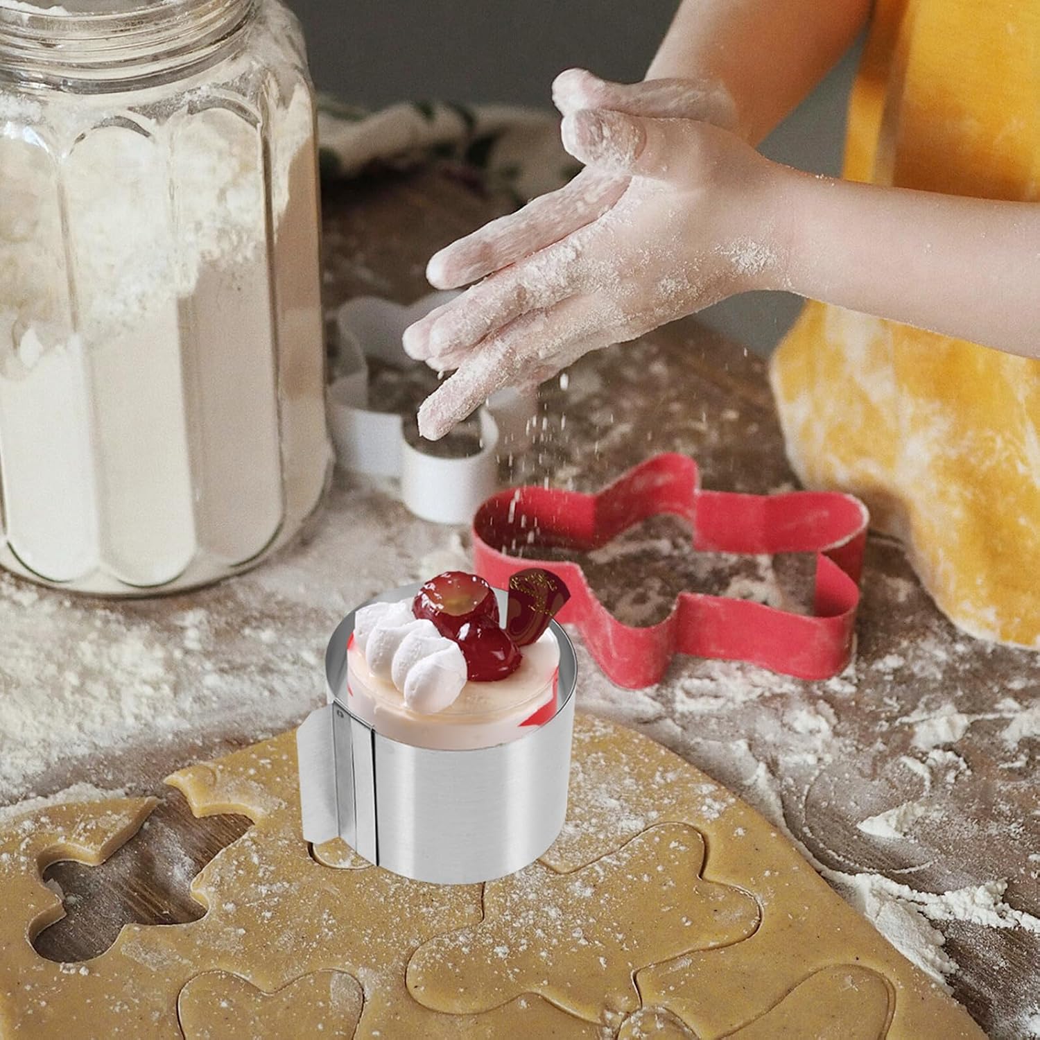 Mobestech Adjustable Small Stainless Steel Cake Ring Mold Mousse Ring Baking Tool for Home Kitchen Dessert and Tart Baking