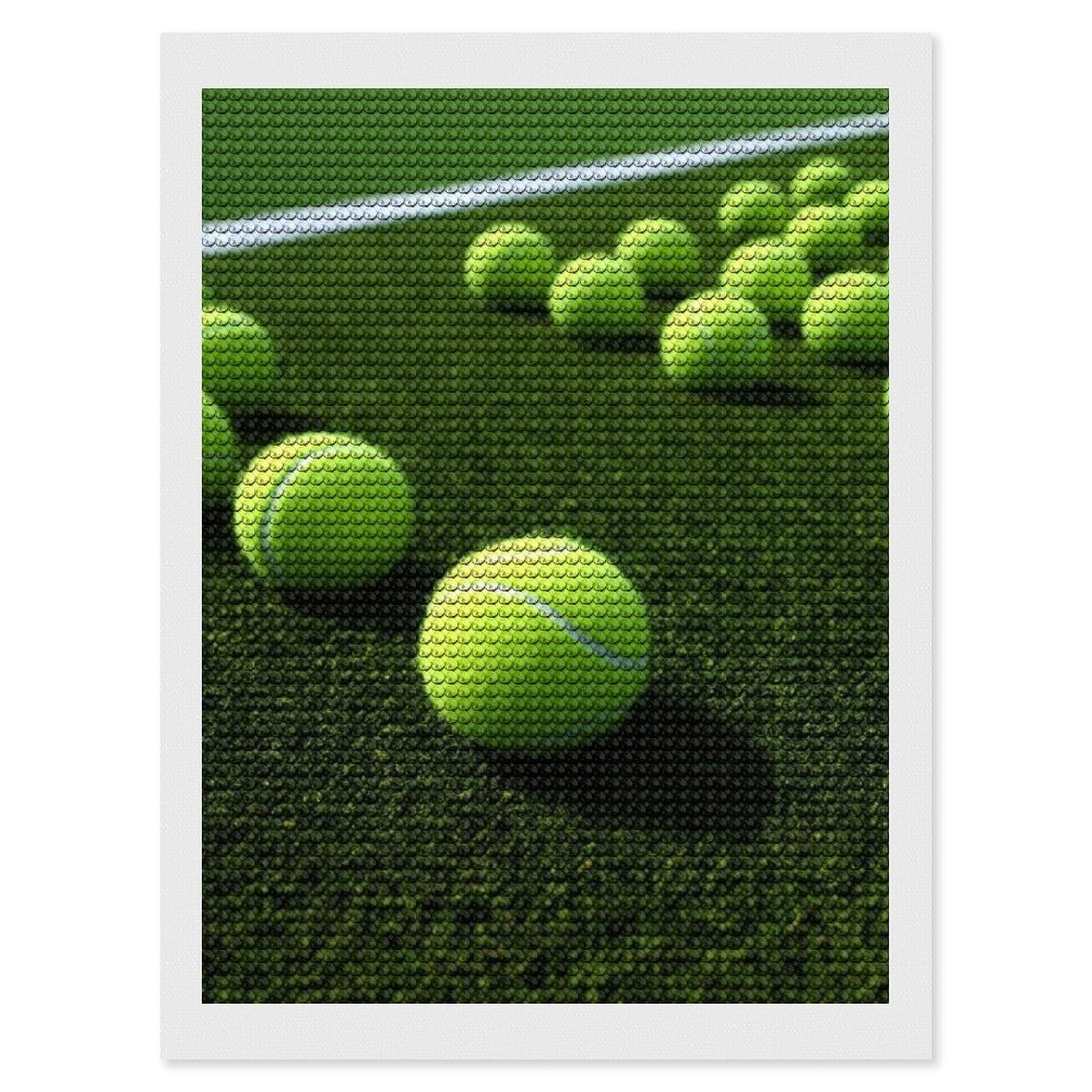 DWVTSLH Tennis Balls on Tennis Grass Court Diamond Painting Kits for Adults, Personalized Diamond Photo Art Full Drill, DIY 5D Diamond Art Painting Kits for Beginners, Home Wall Decor 12"x16"