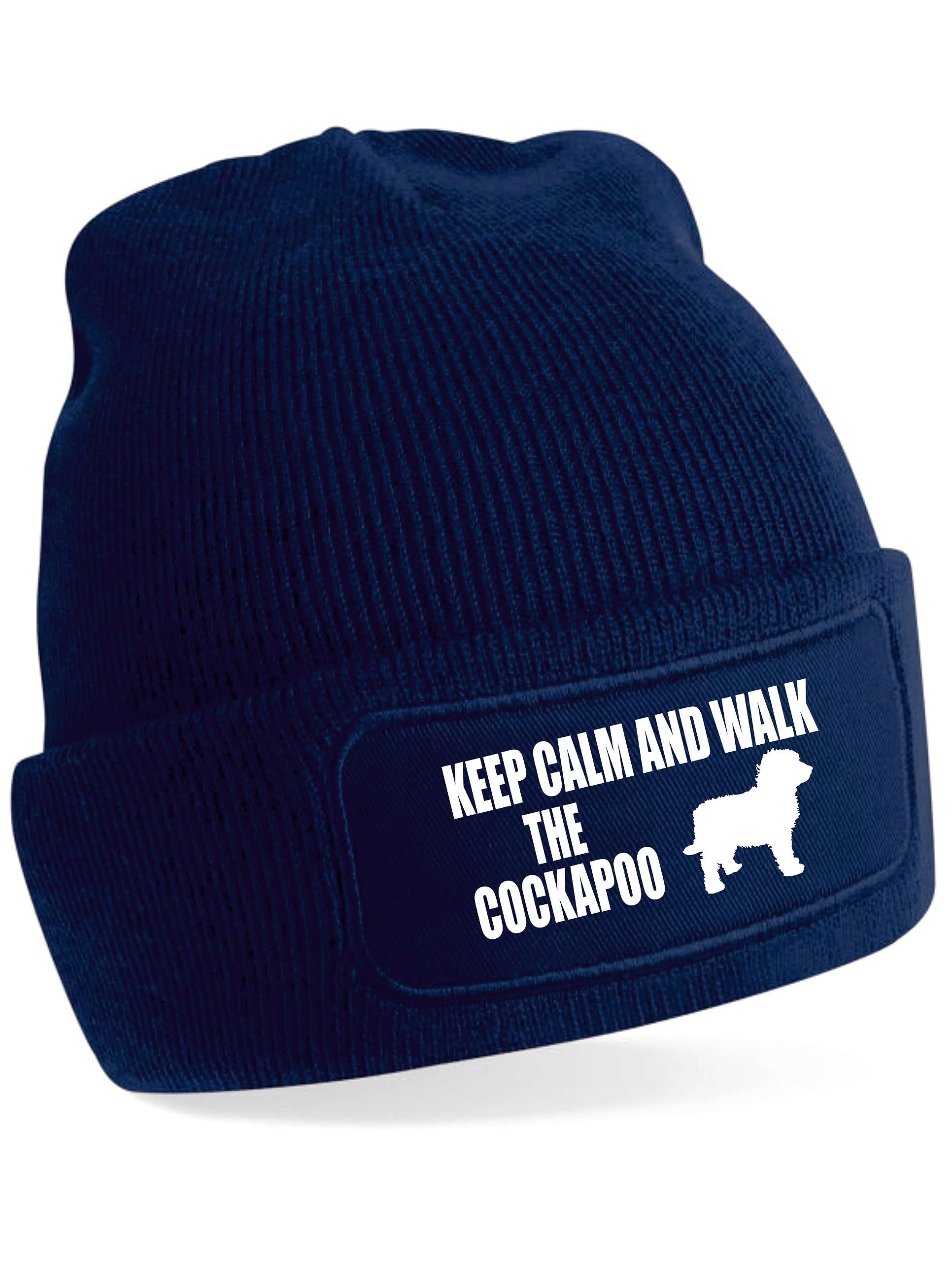 Print4u Women's Blue Keep Calm & Walk The Cockapoo Beanie Hat Dog Lovers Gift Men &