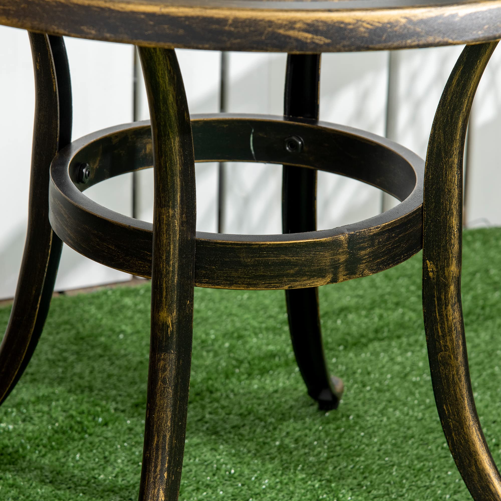 Outsunny Beistelltisch Garten mit Gussaluminiumrahmen Ø60x52,5H cm Bronze | Wetterfester Gartentisch, Runder Balkontisch, Kaffeetisch, 60kg Belastbar, Sofatisch, für Outdoor Indoor Balkon Terrasse
