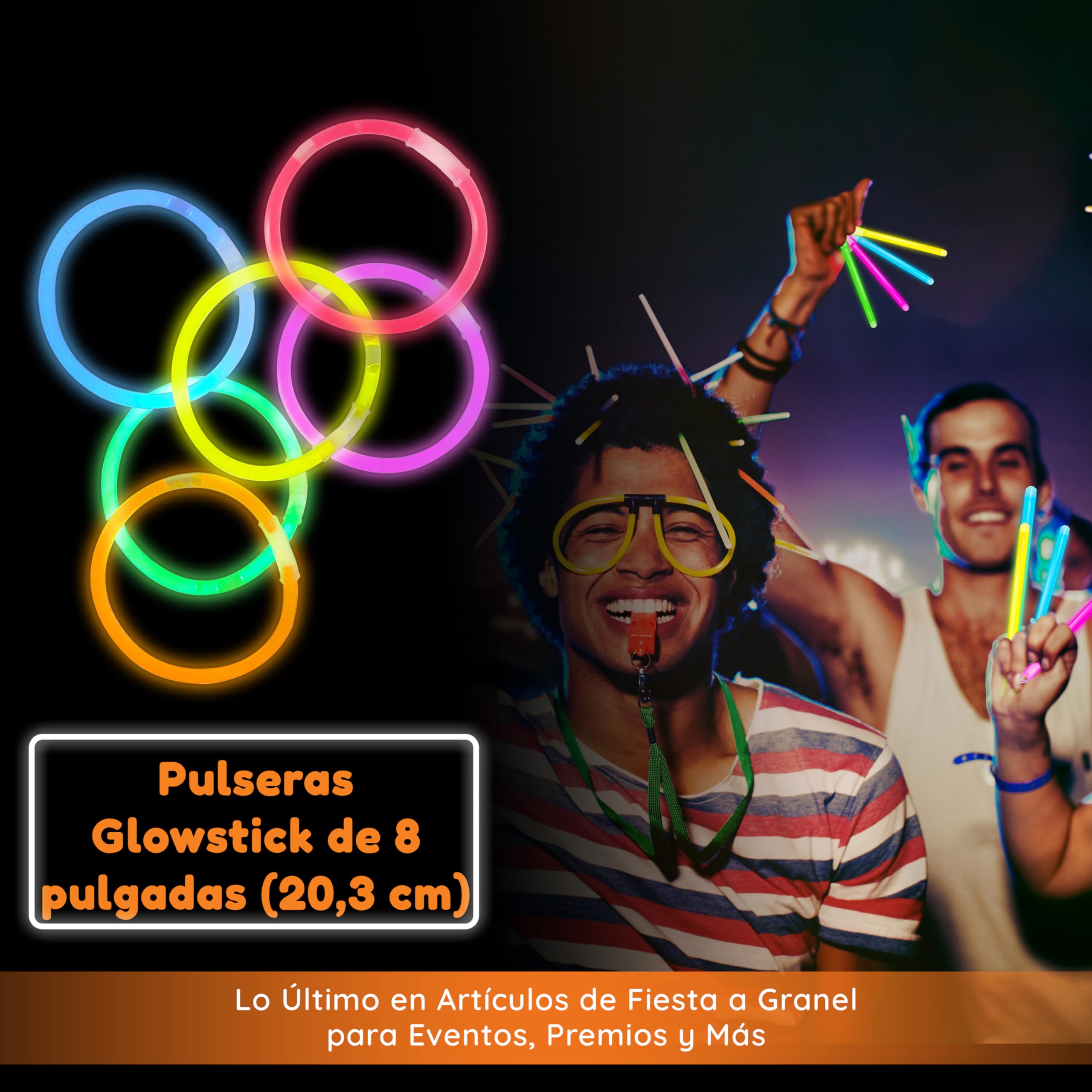 Glow Fever 8” (20.3cm) Barras Luminosas Fluorescentes - 1200 Uds Glow Sticks Bulk - Pulsera Luminosa Multicolor para Cumpleaños, Halloween y Boda - Accesorio de Fiesta