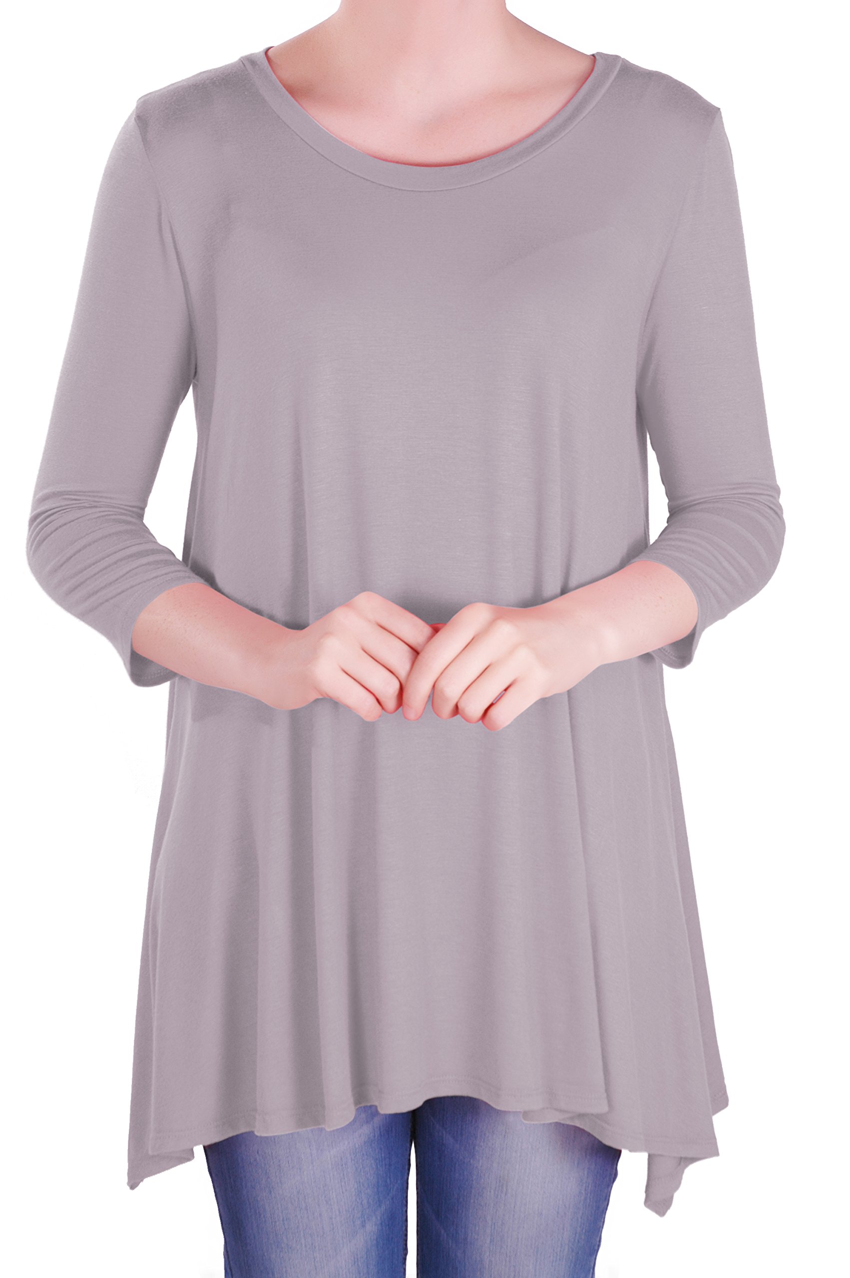 Eye Catch Women's Grey - Reva Round Neck Flared 3/4 Sleeve Tunic T Shirts Tops Blouse Size 22-24