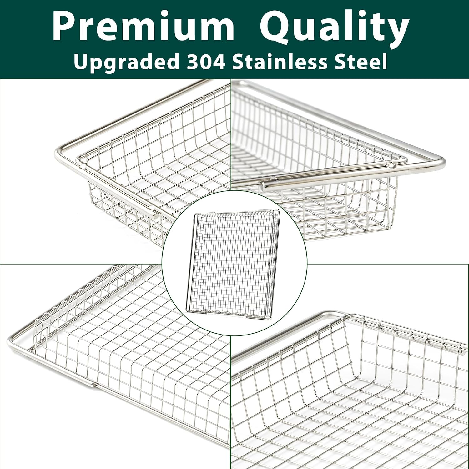 304 Stainless Steel SP301 SP201 SP351 Crumb Tray Air Fryer Basket Replacement Parts for Ninja Air Fryer Tray Foodi Dual Heat Air Fry Oven FT205CO SP251Q FT301 FT201A Toaster Catch Drip Pan 2 Pcs