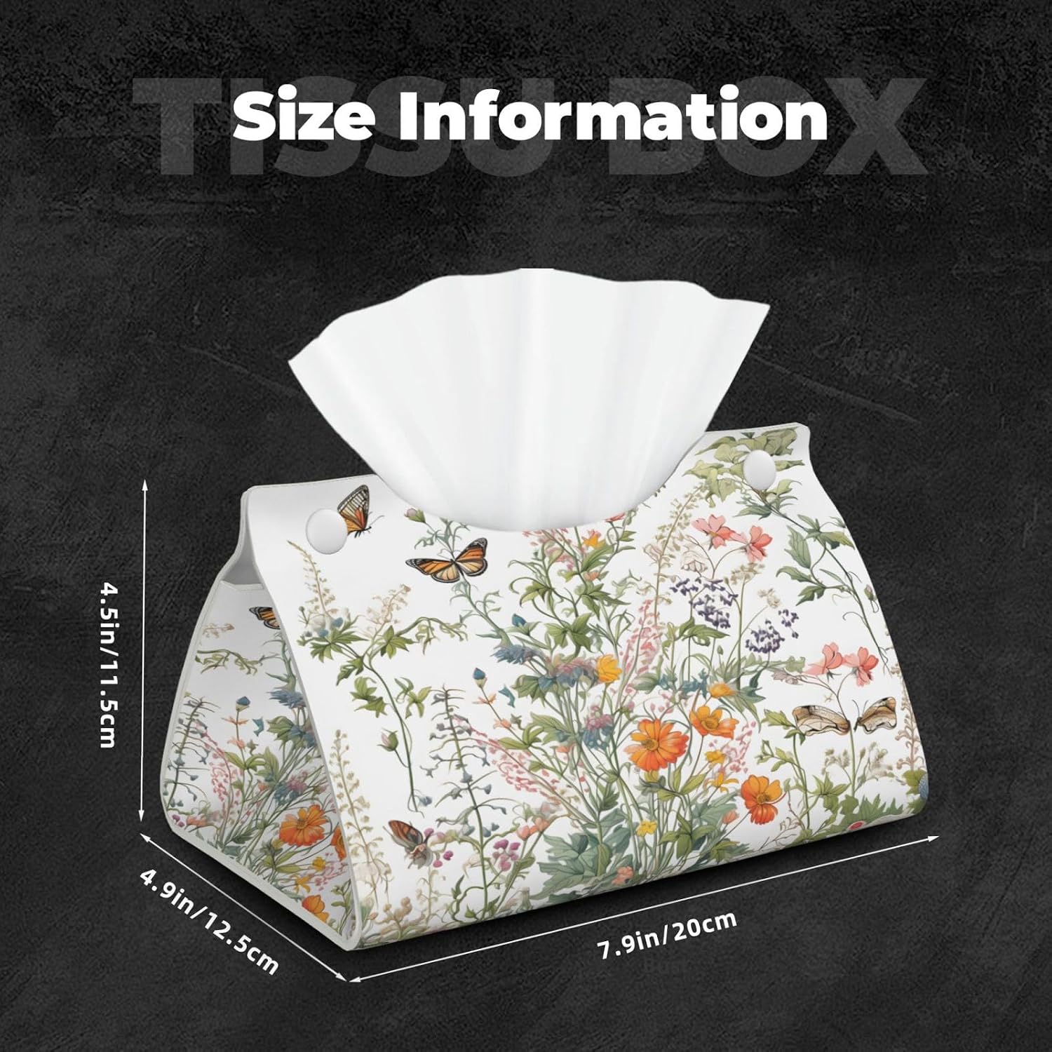 Tissue Box Cover Wildflowers Flower Leaves Butterfly Rectangle PU Leather Tissue Box Holder for Car Bathroom Bedroom Desk Tabletop Decor image 5