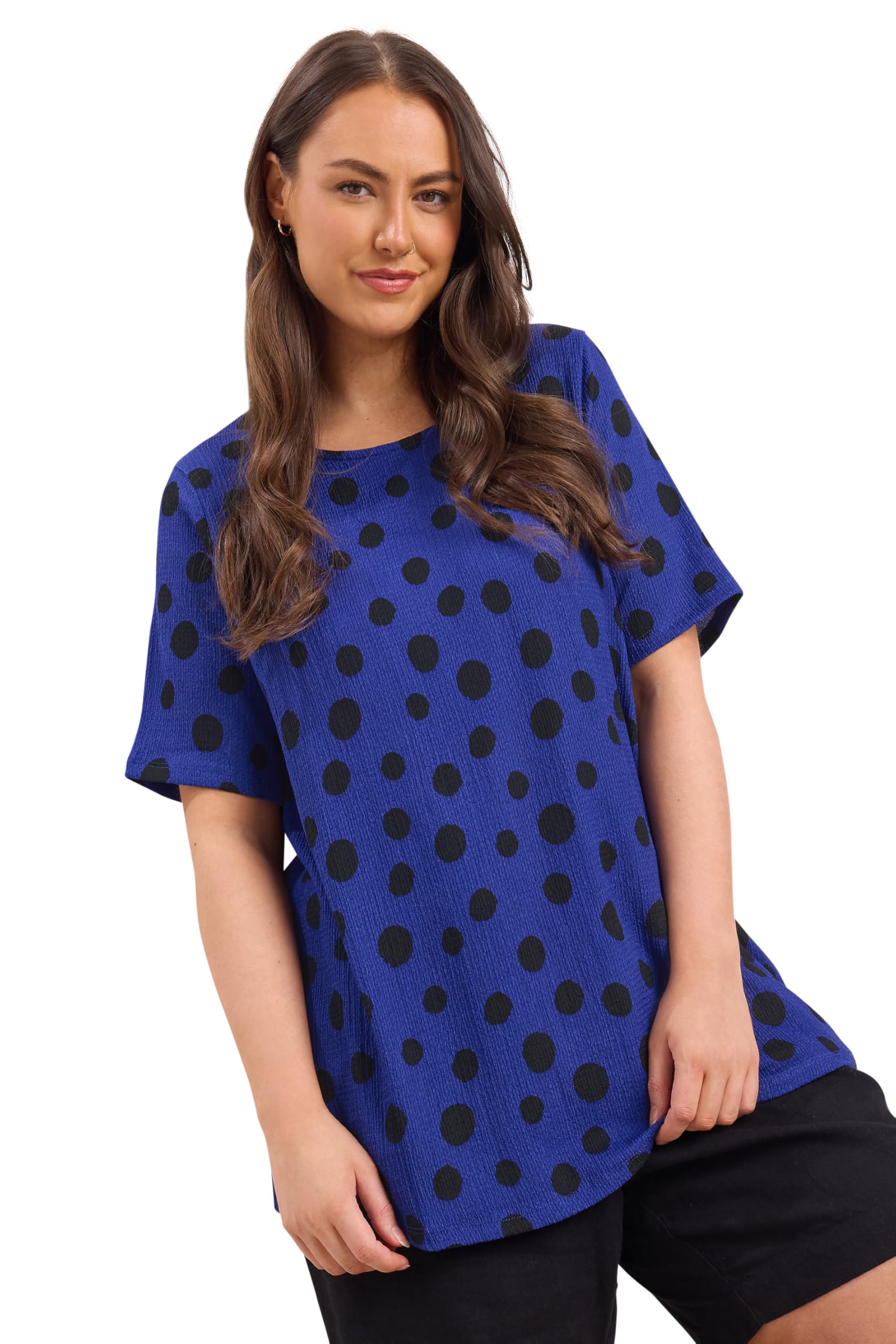 Evans Women's Blue Plus Cobalt Crepe Spot Print Top Size 30-32