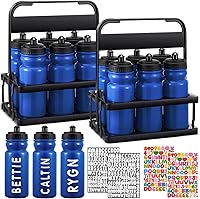 Suclain 14 Pack 20oz Squeeze Water Bottles with Carriers & Stickers - BPA-Free Team Sports Bottles for Gym, Bike, Fitness (Dark Blue)