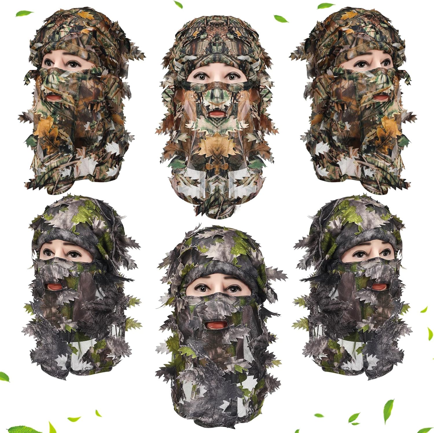 6 Pieces Ghillie Camouflage Leafy Hat Hunting Face Mask