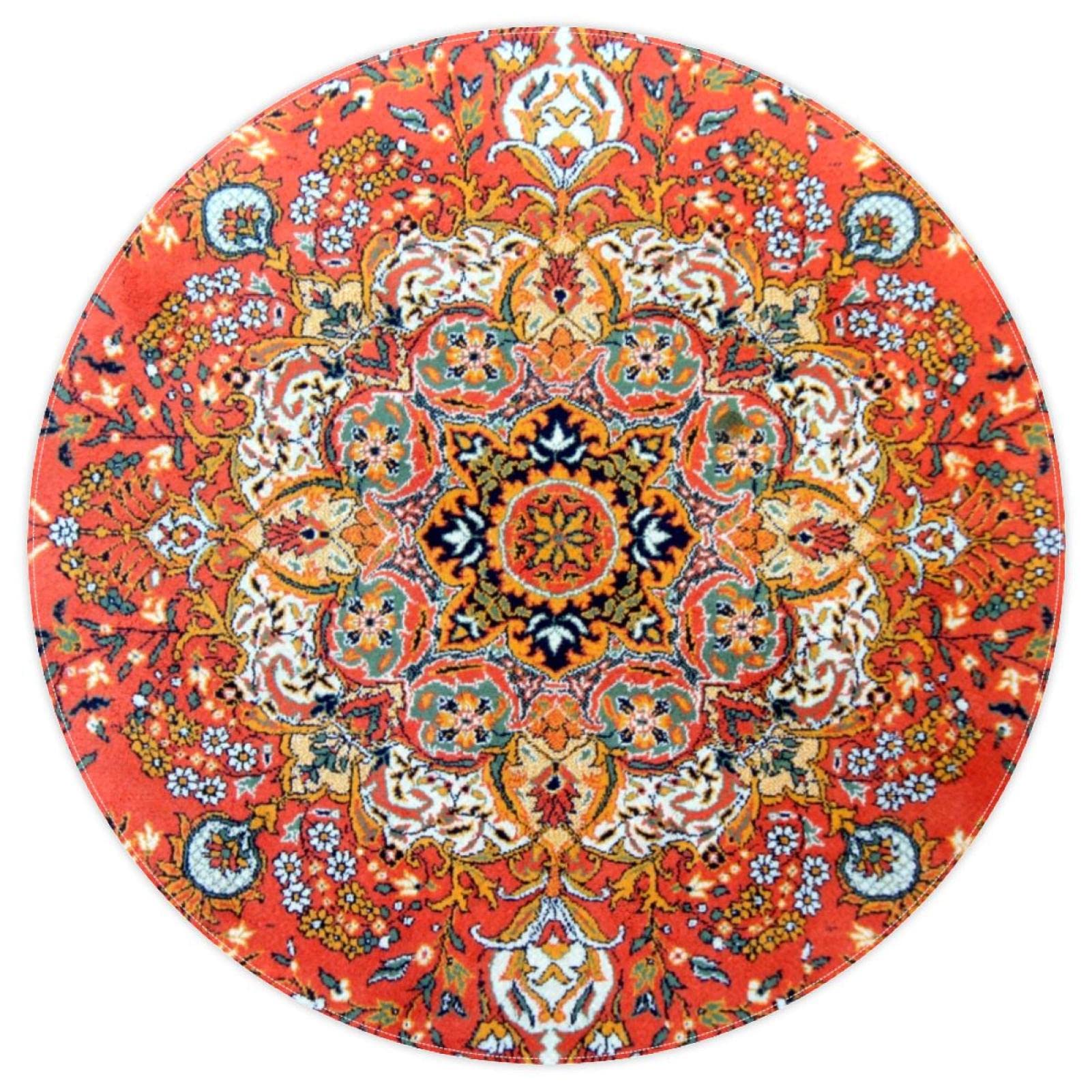 Tapis rond lavable note musicale colorée pour chambre et salon 100cm