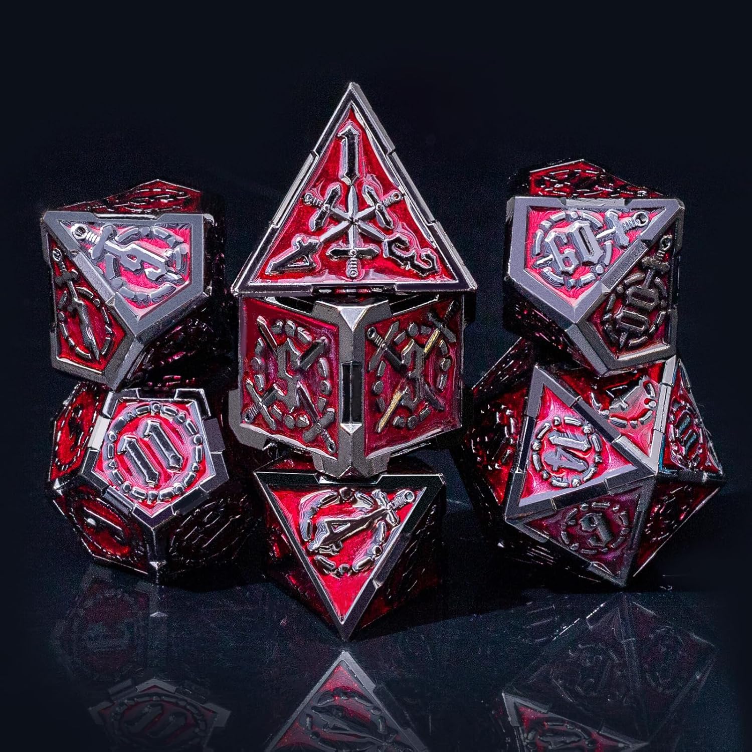 Metal DND Dice Set, Red Warblade Heavy Metal Dice Set, Designed for D&D DM, Players and Dice Collectors, Perfect for Dungeons and Dragon, MTG, TTRPG Role Playing Table Games
