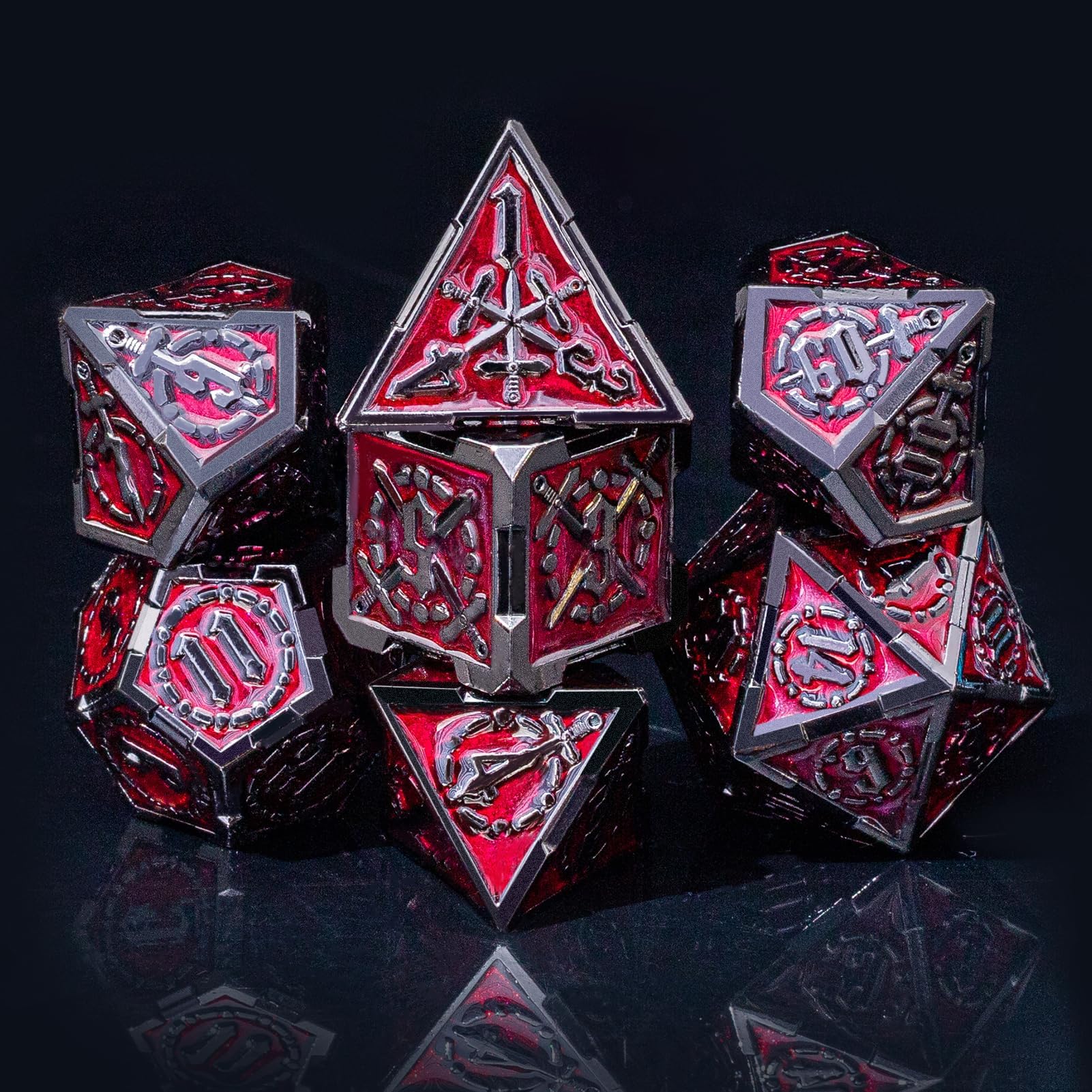 メタルソードDNDダイスセット ギフトボックス付き DMおよびD&Dプレーヤー用にデザイン ヘビーバランスのとれた重量の亜鉛合金、ダンジョンズアンドドラゴンズのRPGキャンペーン(バーバリアン)に最適