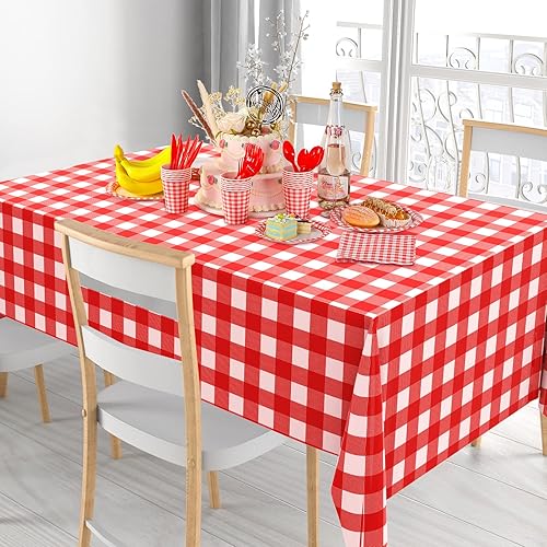 Miniatura 4 de 162 piezas de suministros de fiesta rojos y blancos para 20 invitados, 2 manteles a cuadros rojos con vajilla, suministros de fiesta de cuadros