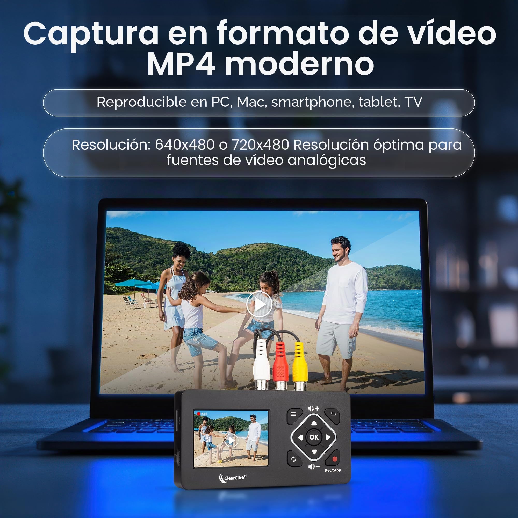 ClearClick Convertidor de vídeo a Digital 2.0 (Segunda generación) Mini Edition, graba vídeo de VCR, Cintas VHS, AV, RCA, Hi8, videocámara, DVD, Sistemas de Juegos