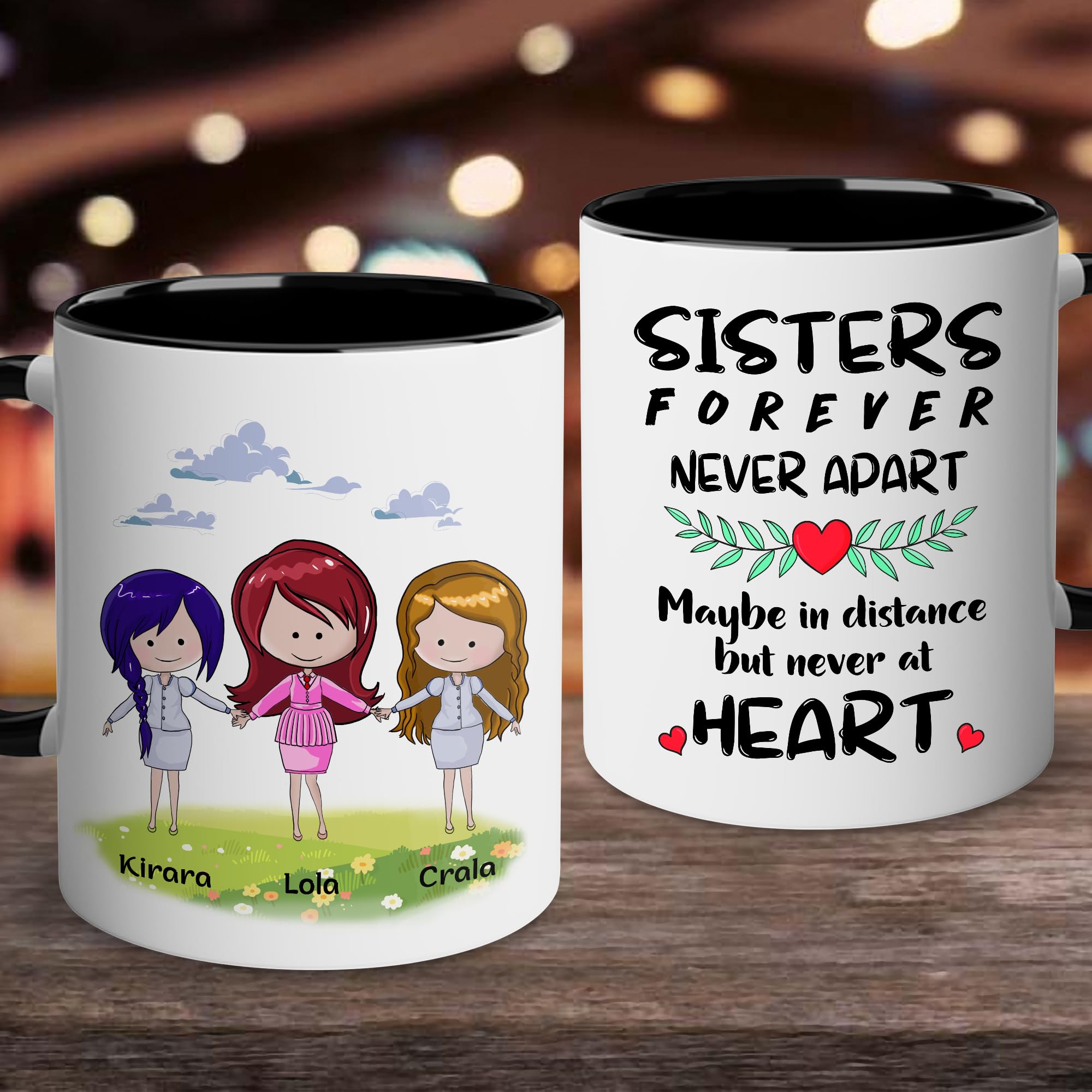 Amazon.com: WHIDOBE Personalized Sister Coffee Mug (3 Sisters) Custom 11oz  15oz Cup for Sisters, Women with Names, Quotes - Birthday, Christmas Sisters  Gifts from Sister Personalized - Sisters Forever Never Apart :