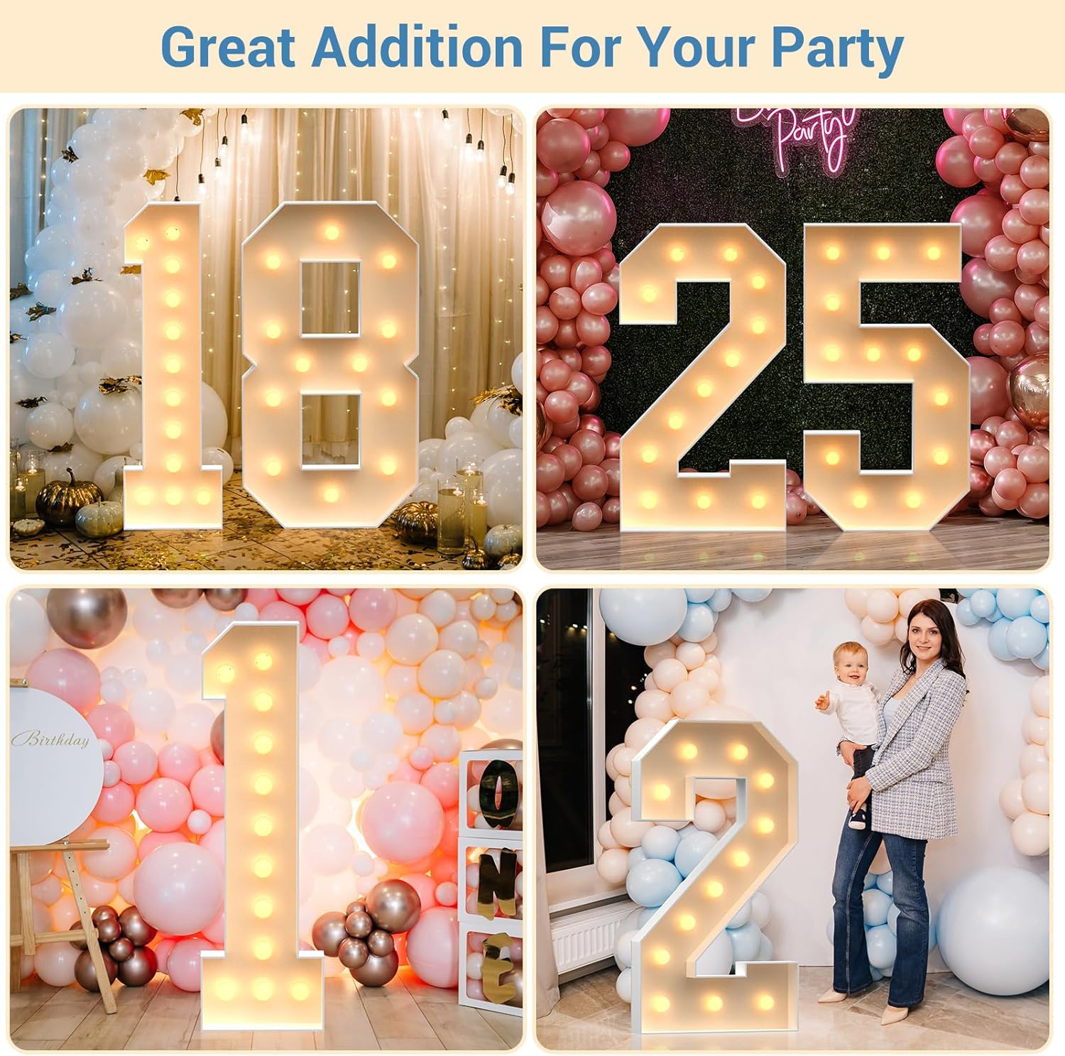 4ft Marquee Light Up Numbers, Large Light Up Number 0 Precut Foam Board Kit, Big Numbers for Party Decorations, Birthday Party Anniversary Decoration