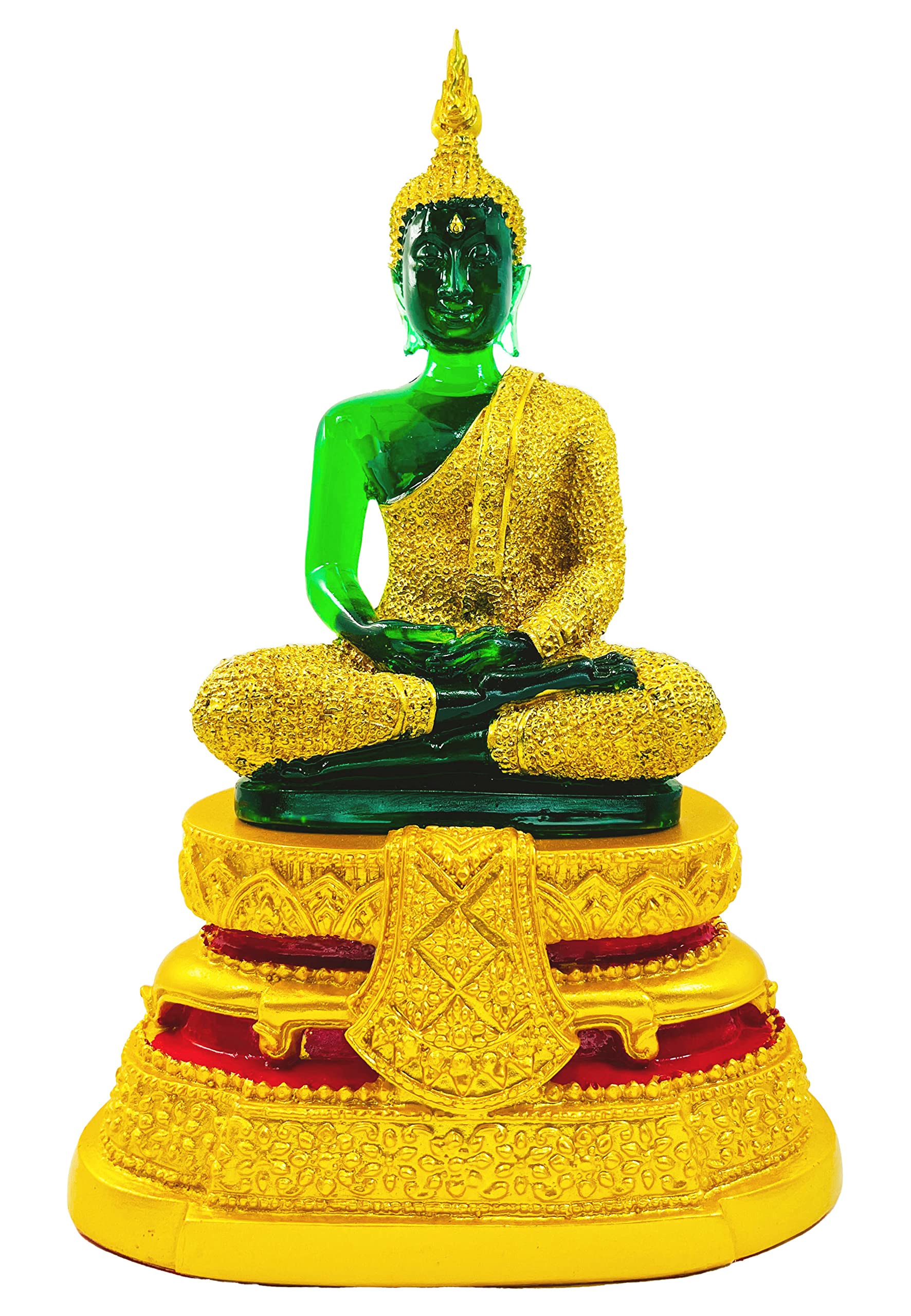 Buddho Jade & Gold Emerald Buddha Statue Rainy 11" H. Meditation Thai Buddha Statue Room Decor Home Decor Buddha Statue For Home Small Gift Office Gift Sculpture Figurines…