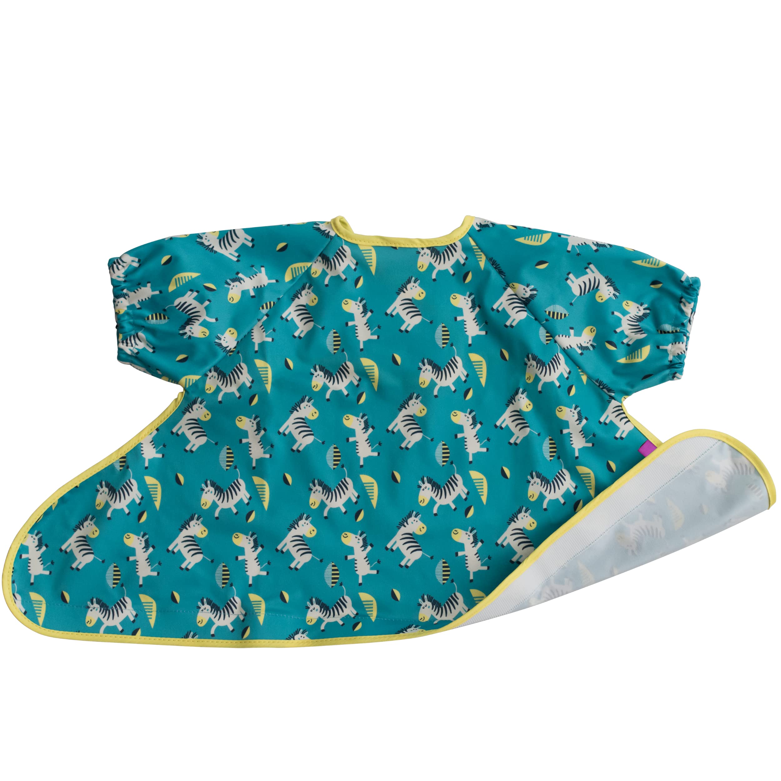 Tidy Tot Unisex Infant Dancing Zebras Spare Weaning Bib For Bib & Tray Kit. Coverall Baby Feeding Bib With Short Sleeves. Attaches To Food Tray. Waterproof Short Sleeved Bibs. Mess Proof Baby Led Weaning Bibs Blw.