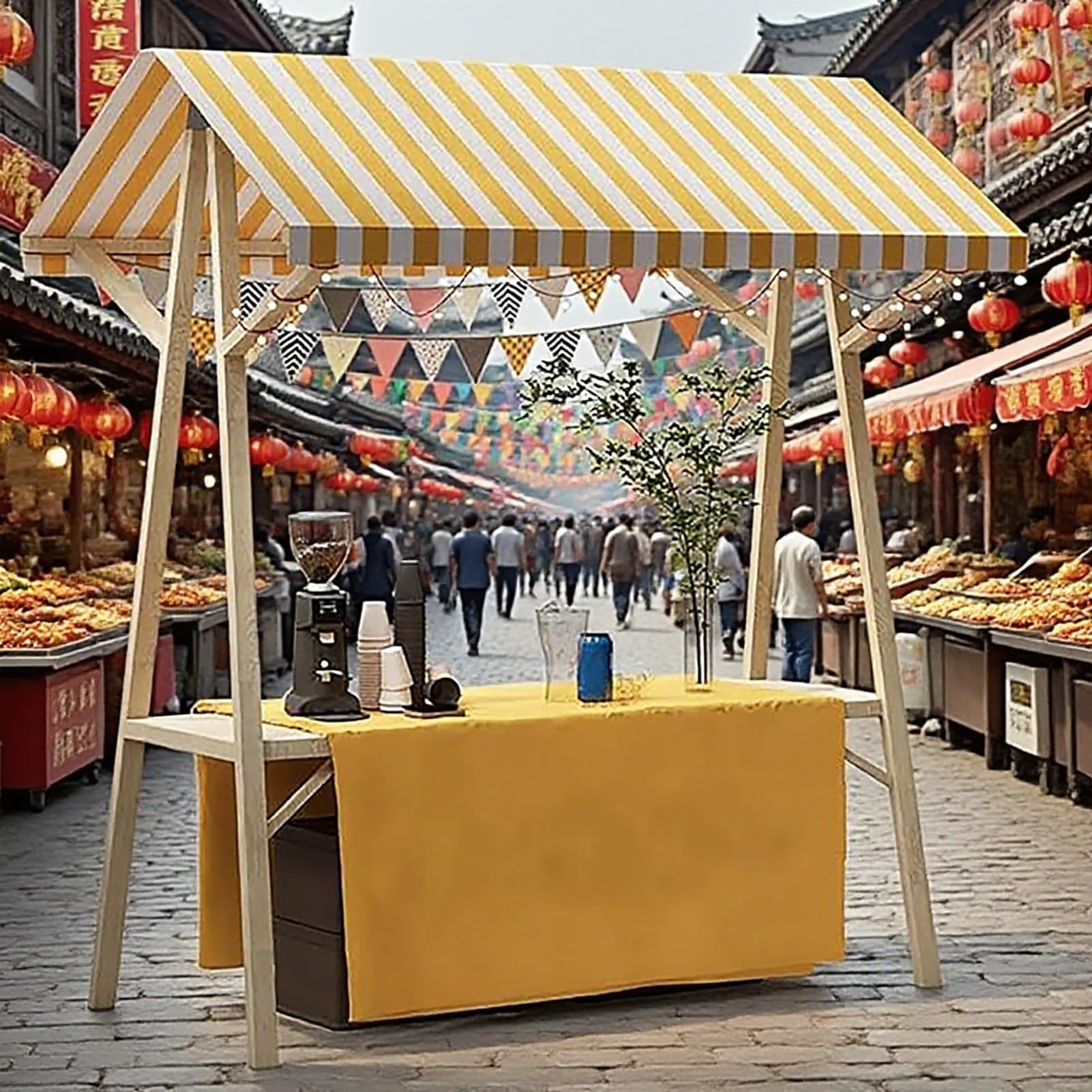 Marktstand Verkaufsstand Holz-Verkaufsstand für Die Imbissstraße, Klappbarer Lebensmittelständer für Den Bauernmarkt, Imbissstände für Geburtstage, Feste und Messen(Yellow,Width 120cm (47 1/4"))