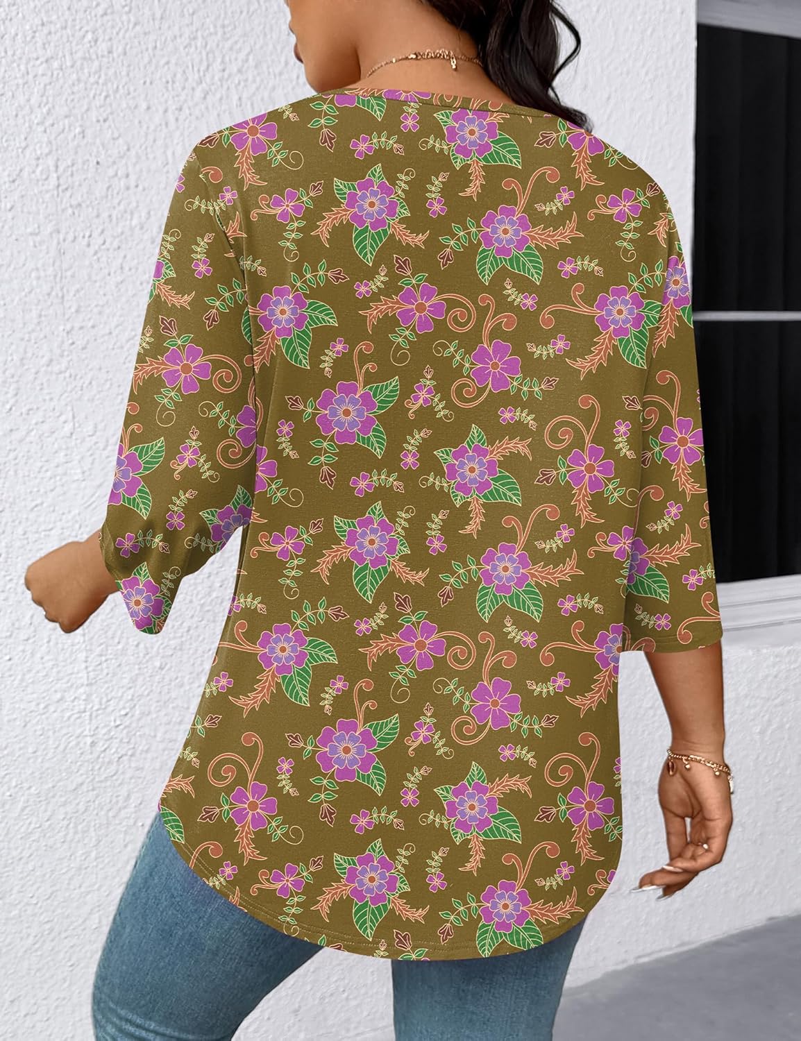 LOMON Womens Plus Size Tops 3/4 Length Sleeve Womens Tops Pleated Crewneck Fall Shirts Summer Blouses 2026 (1X-5X) - Image 6