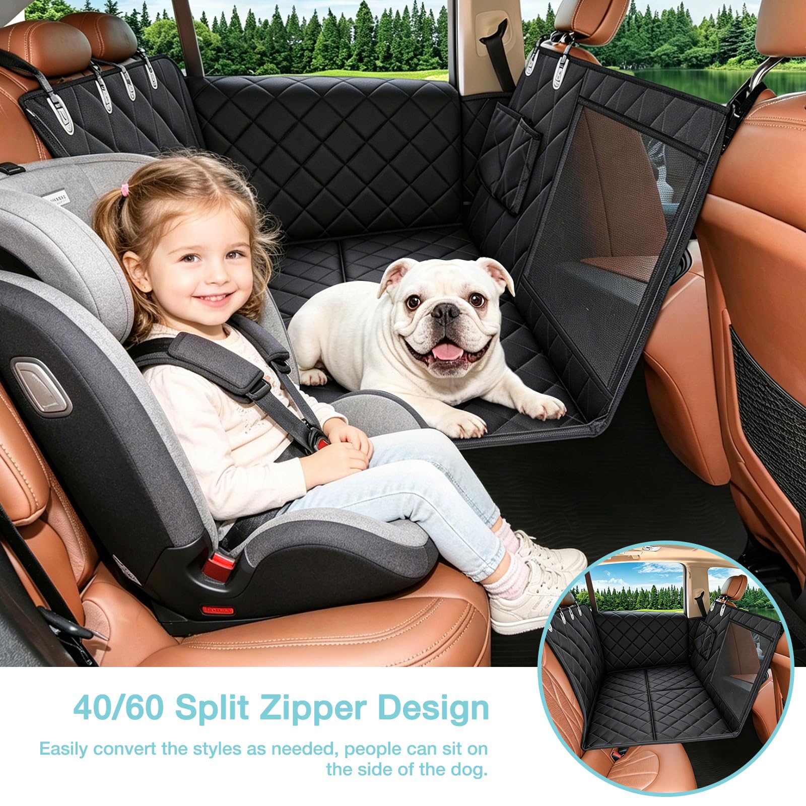 Estensore per sedile posteriore per cani, copertura per sedile auto con fondo rigido, impermeabile, amaca per sedile posteriore dell'auto, resistente, antiscivolo, durevole, con finestra in
