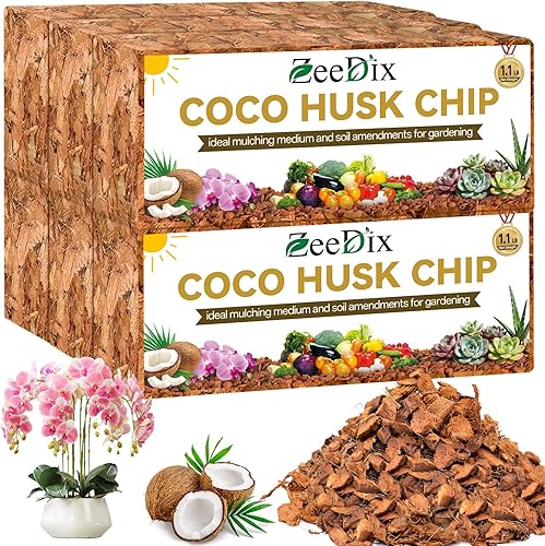 Miniatura 9 de Zeedix Paquete de 8 chips de cáscara de coco para plantas, mantillo de chips de coco 100% orgánico con bajo equilibrio de EC y PH, multiuso