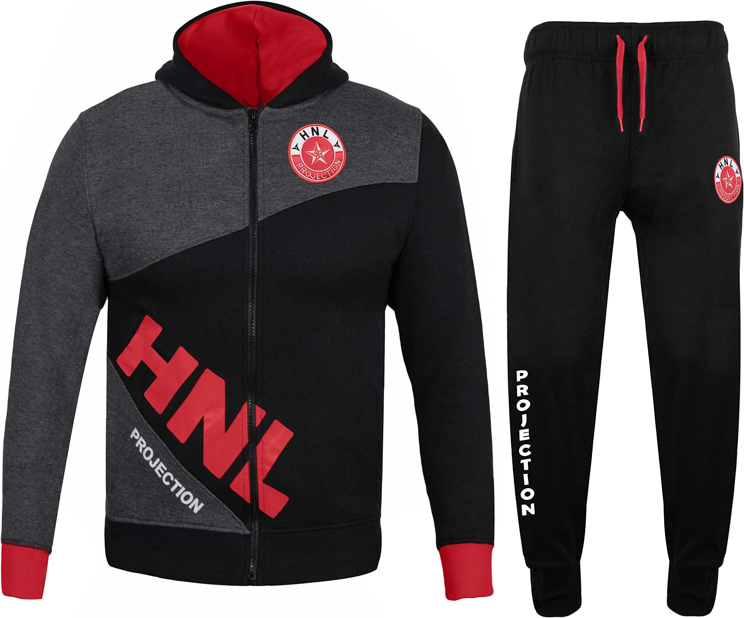 HNL Projection BOYS GIRLS TRACKSUIT HOODED TOP JOGGING BOTTOMS KIDS JOGGING SUITS AGE 7 TO 14 (RED, 7-8 YEARS)