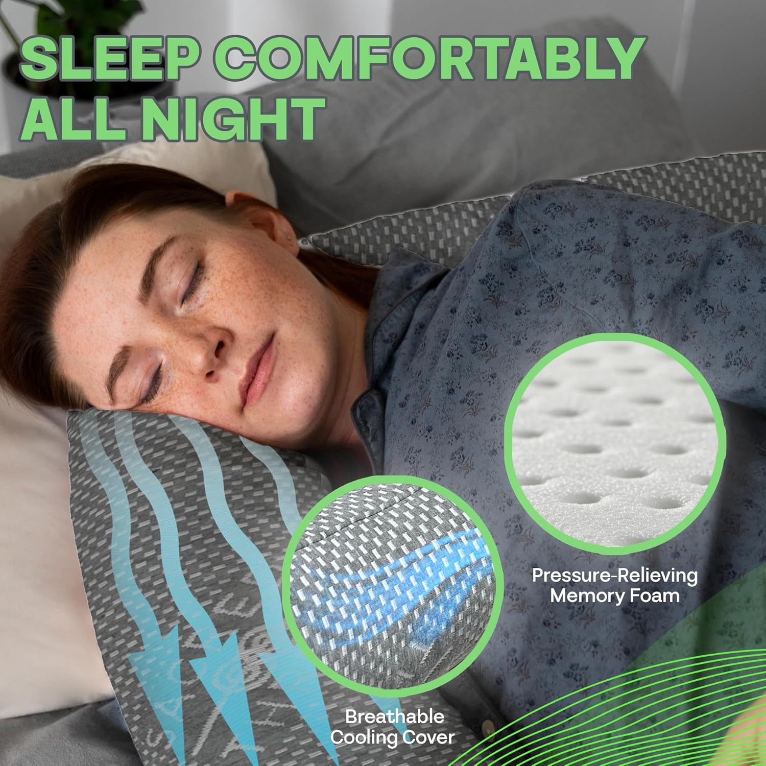 Sacred Thread 54”x8” Cylinder Body Pillow, Grey Cooling Hug Pillow for Adults, Memory Foam Cuddle Pillow, Soft and Supportive Long Body Pillow for Side Sleepers and Pressure Relief (Grey)