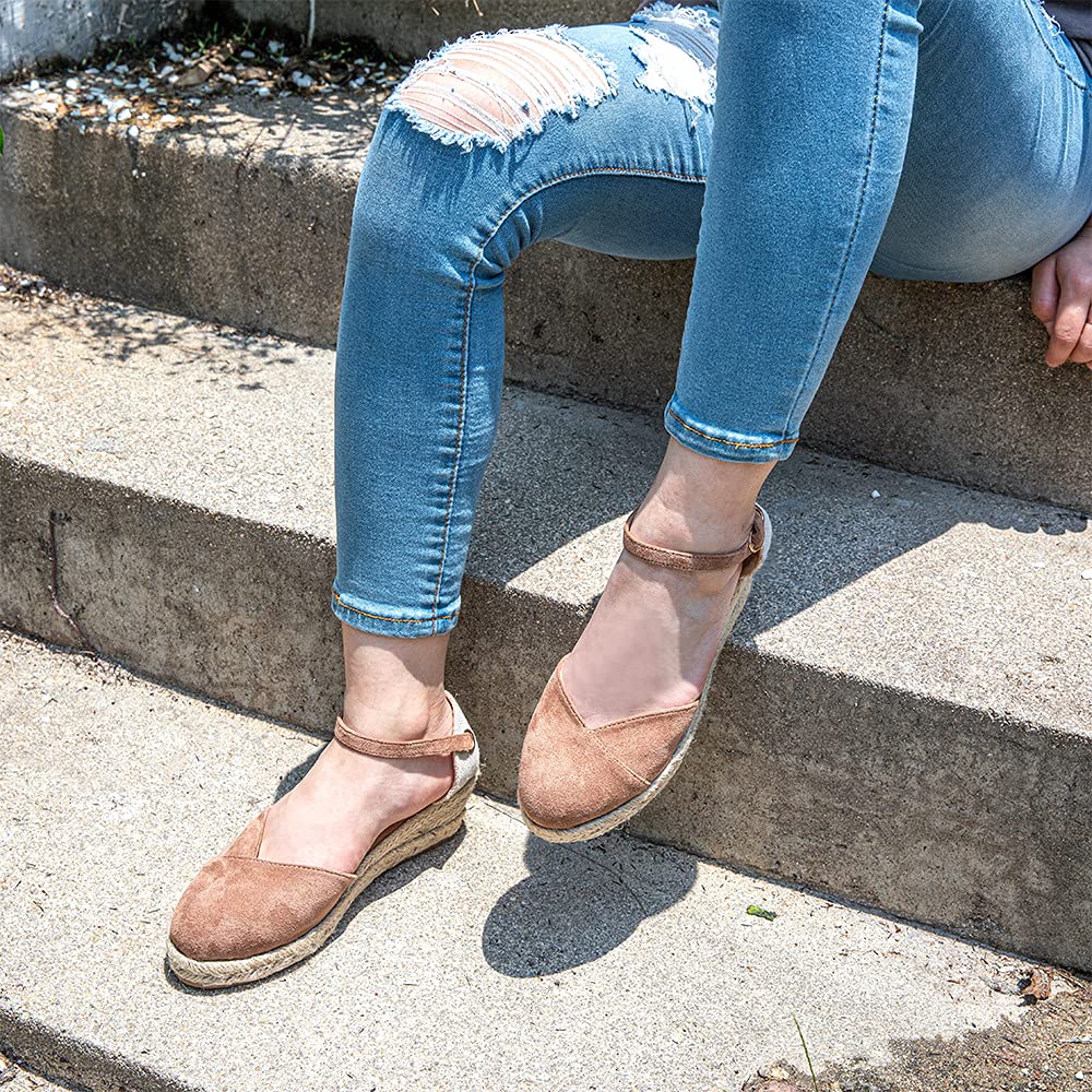 Hitmars Sandali Donna Zeppa Estivi Espadrillas Platform Scarpe Plateau Tacco Basso Chiuse Eleganti Comode Nero Marrone Rosa 36 EU-43 EU