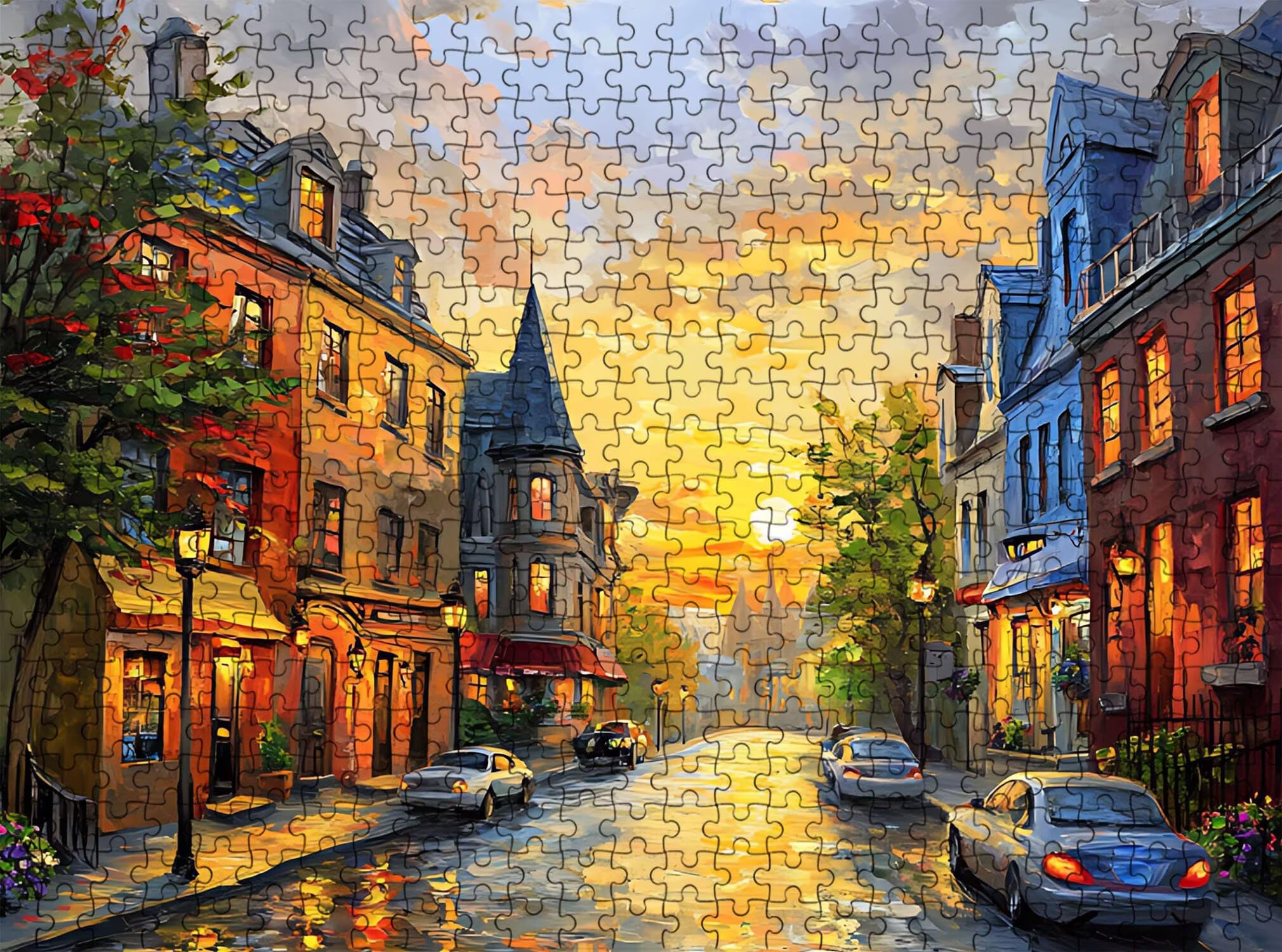 Città strada Puzzle 1000 Pezzi per Adulti, Puzzle in Legno - Collezione Classica con Poster Incluso - Sfida di Concentrazione e Passatempo Antistress, Gioco Educativo per Famiglia, 75 x 50 cm f0-51