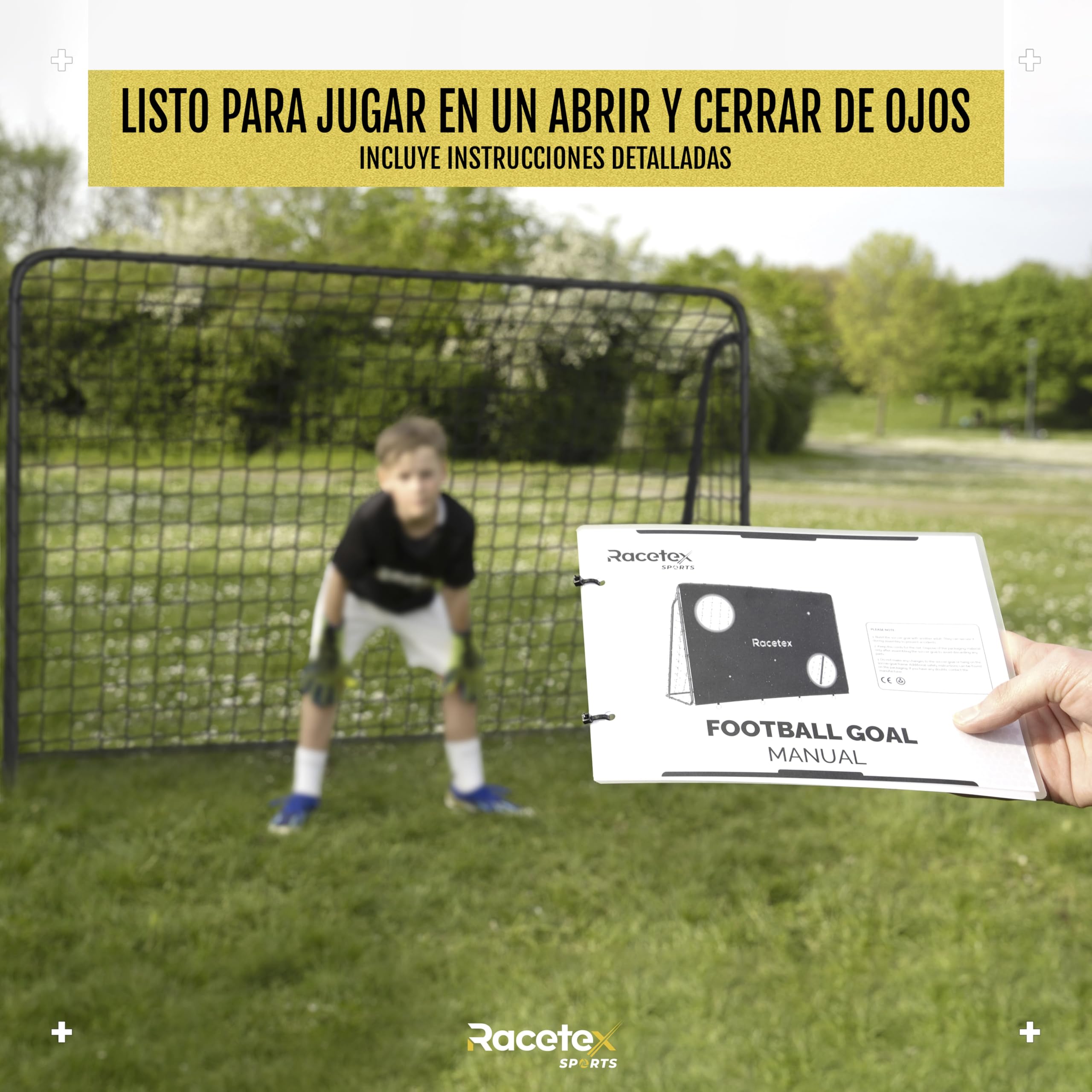 Racetex Portería de Fútbol para Niños y Adultos - Panel de Tiro Con Revestimiento Anti-óxido - para Jardín Con Anclajes - Baliza de Fútbol